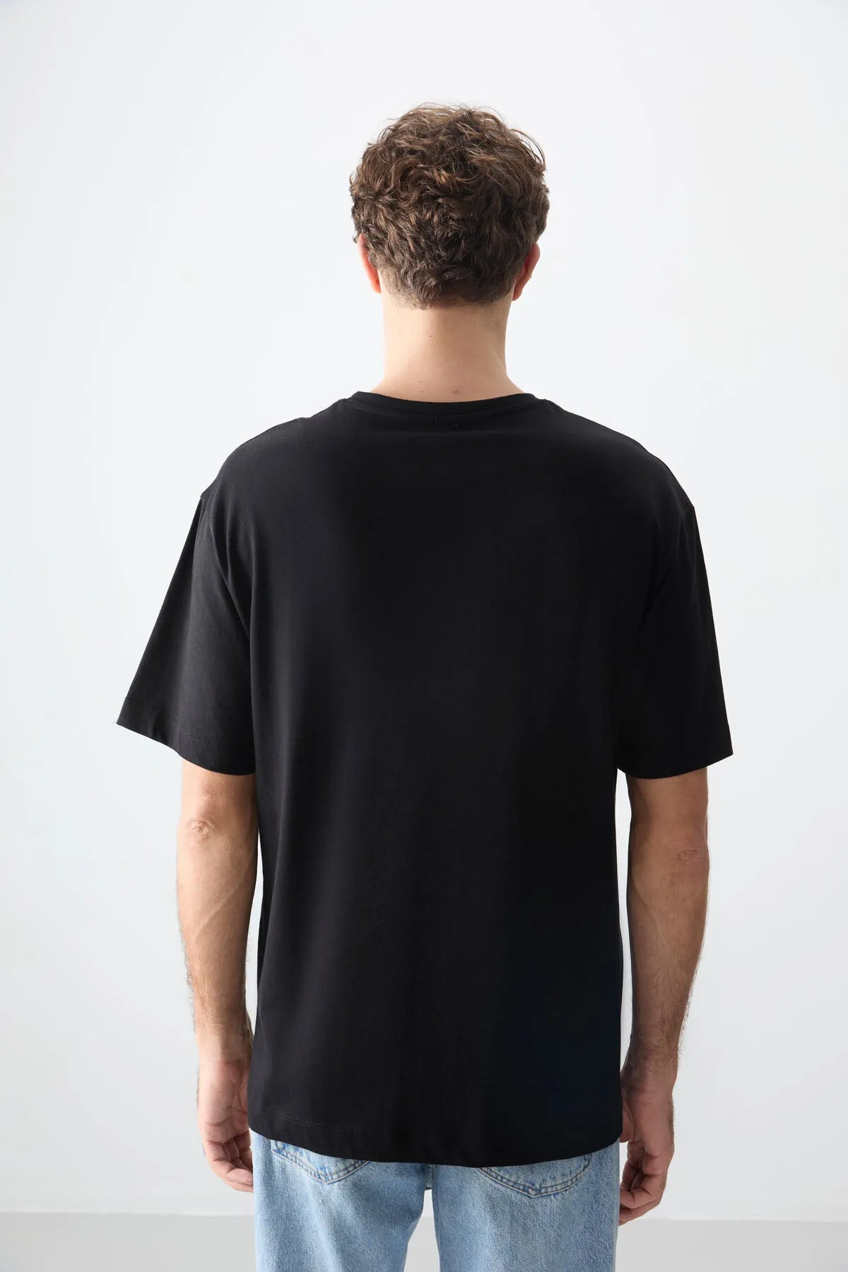 0 pamuk kalin yumuşak dokulu oversize fit baskili erkek t-shirt - 88357