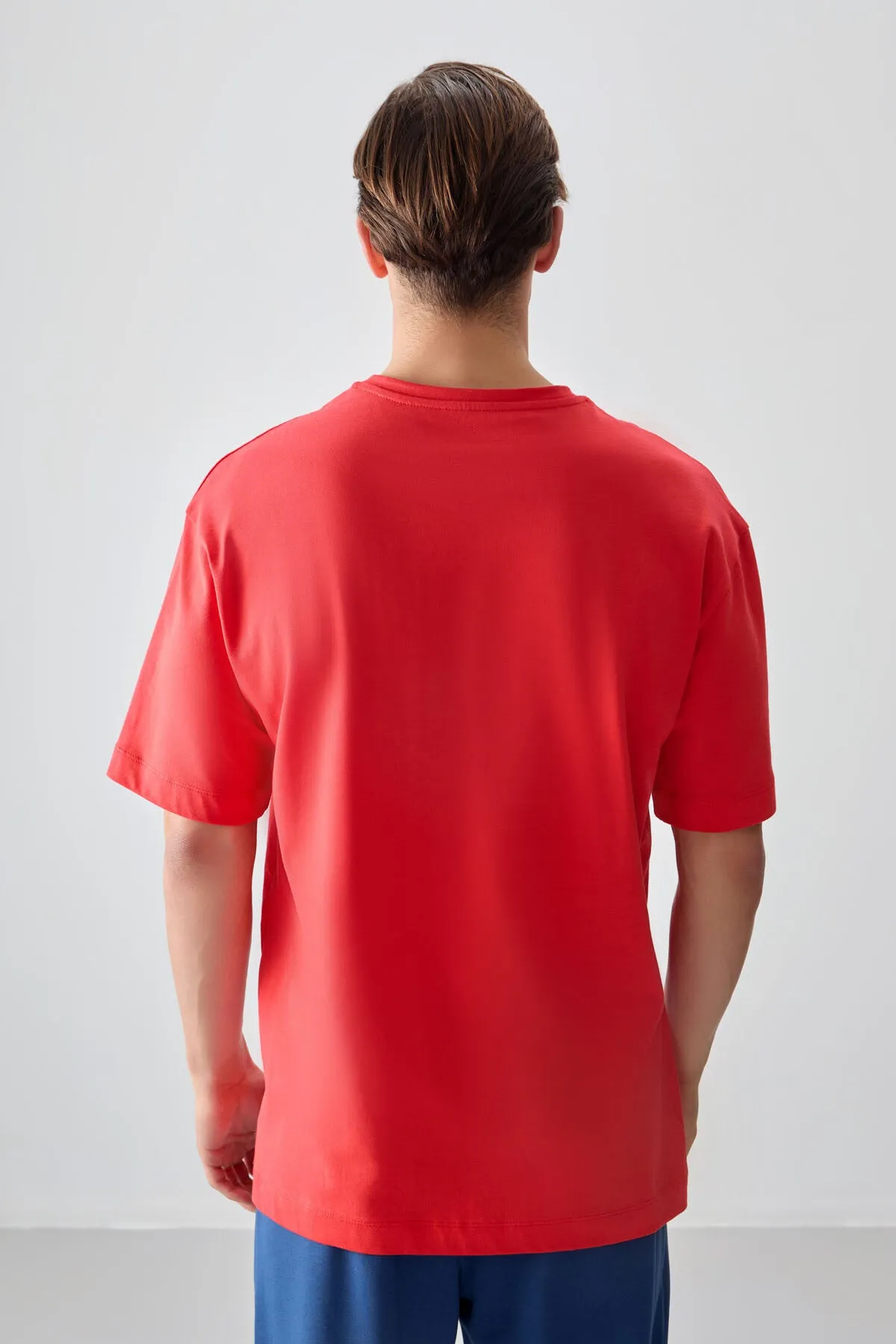 0 pamuk kalin yumuşak dokulu oversize fit baskili erkek t-shirt - 88358