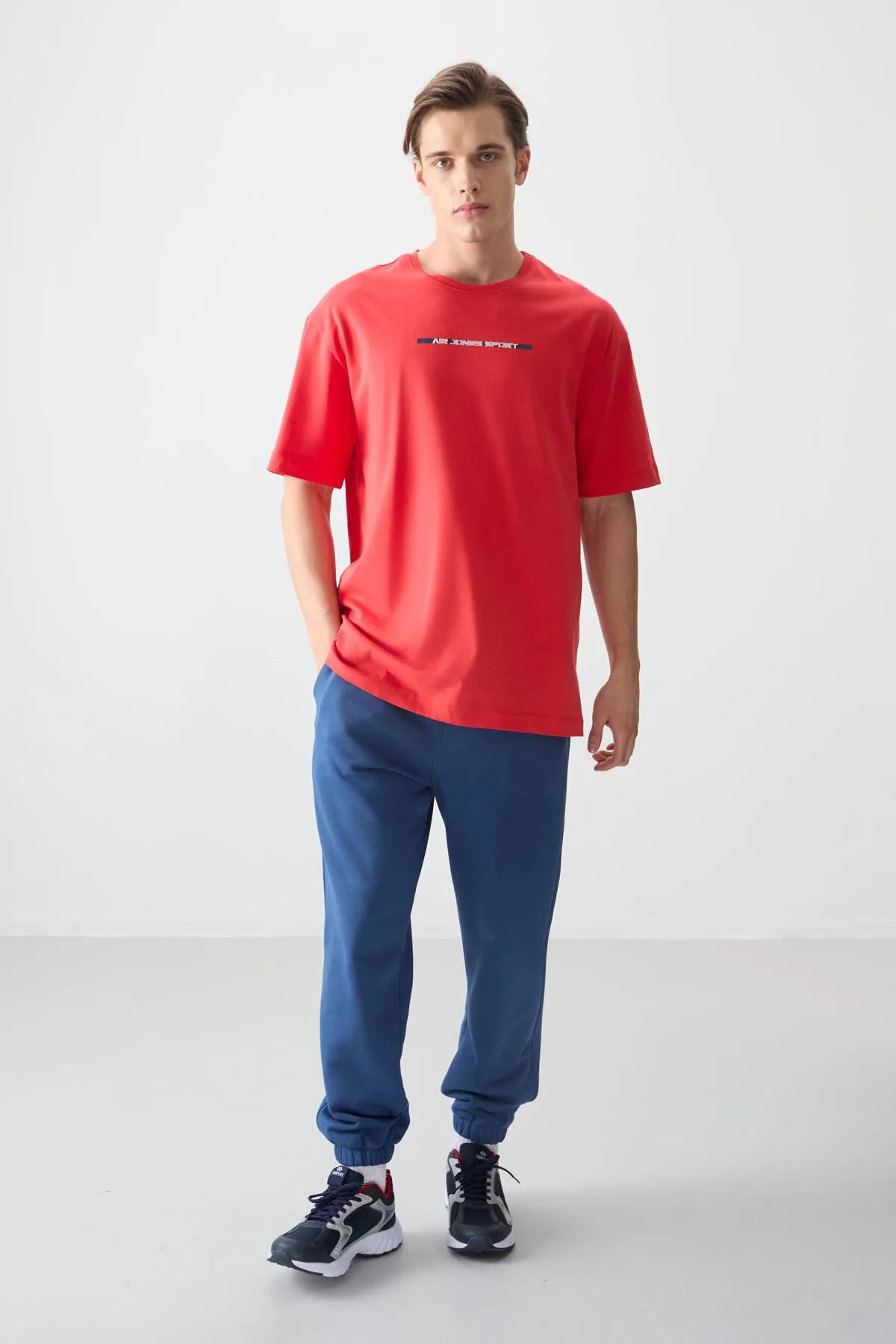 0 pamuk kalin yumuşak dokulu oversize fit baskili erkek t-shirt - 88358