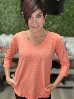 3/4 Sleeve V-Neck Tee w/ Curve Hem
