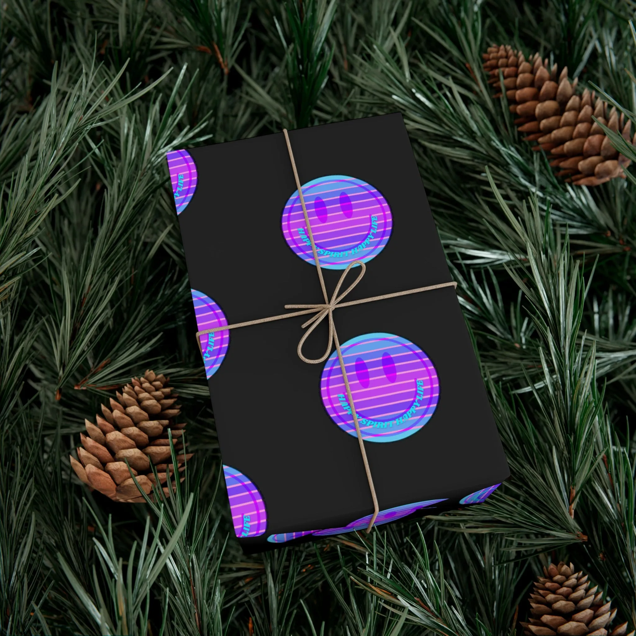 Aesthetic Gift Wrap Paper, Pink Smile Face Gift Wrap Paper, Blue Purple Smile Wrapping Paper, Pastel Christmas Paper, Black Purple Holiday