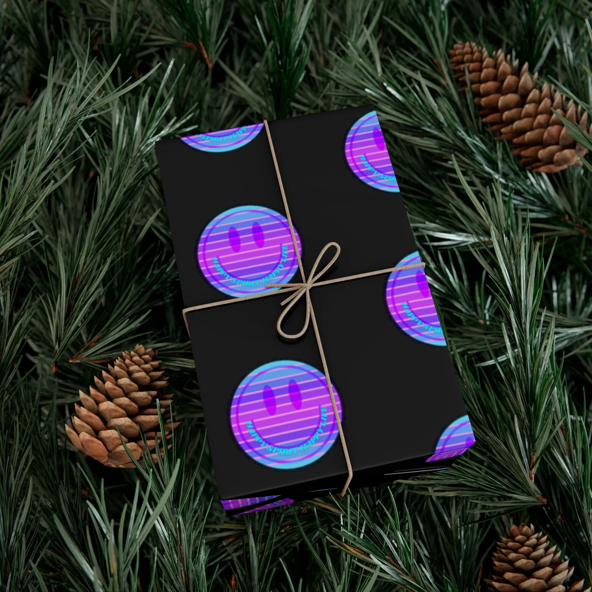 Aesthetic Gift Wrap Paper, Pink Smile Face Gift Wrap Paper, Blue Purple Smile Wrapping Paper, Pastel Christmas Paper, Black Purple Holiday