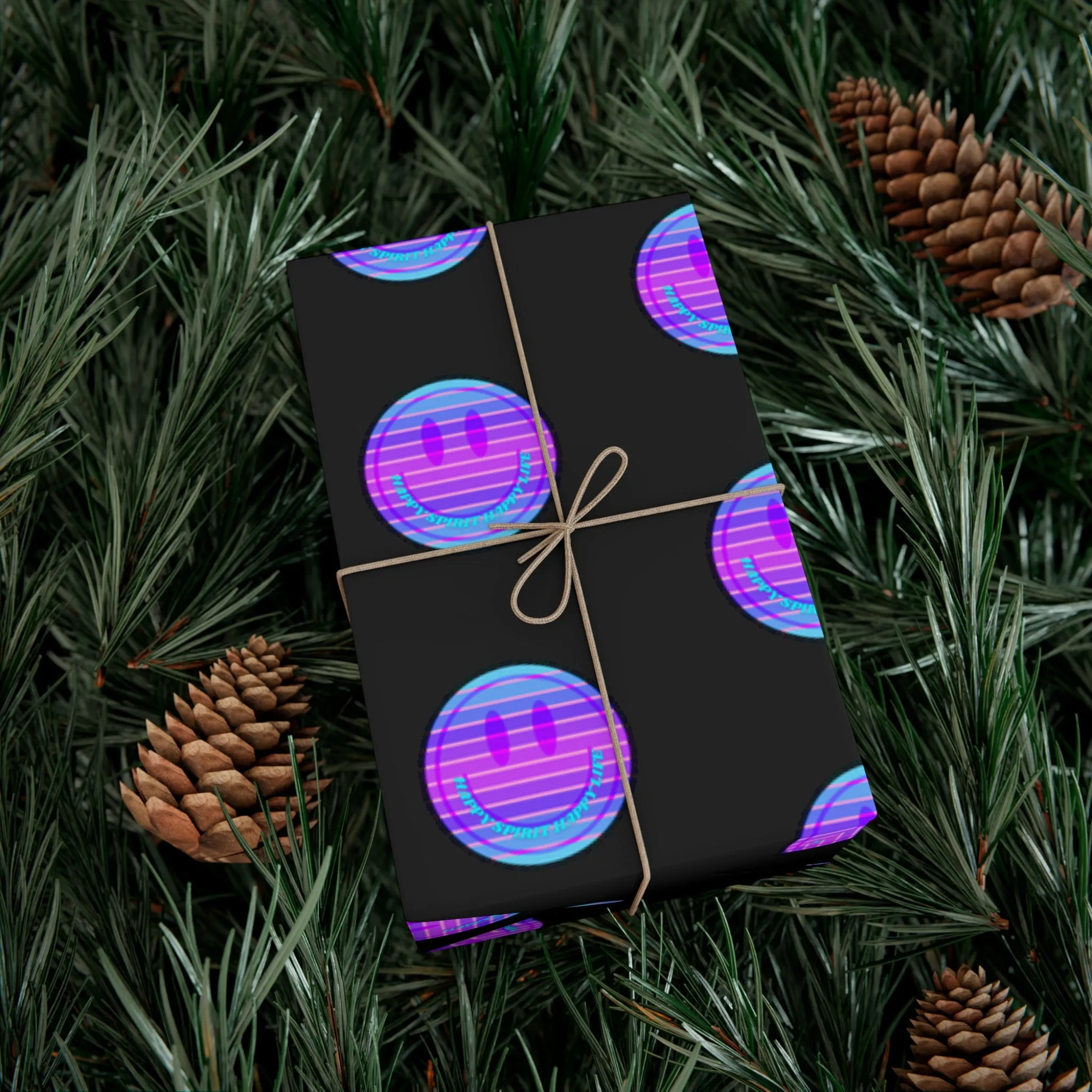 Aesthetic Gift Wrap Paper, Pink Smile Face Gift Wrap Paper, Blue Purple Smile Wrapping Paper, Pastel Christmas Paper, Black Purple Holiday