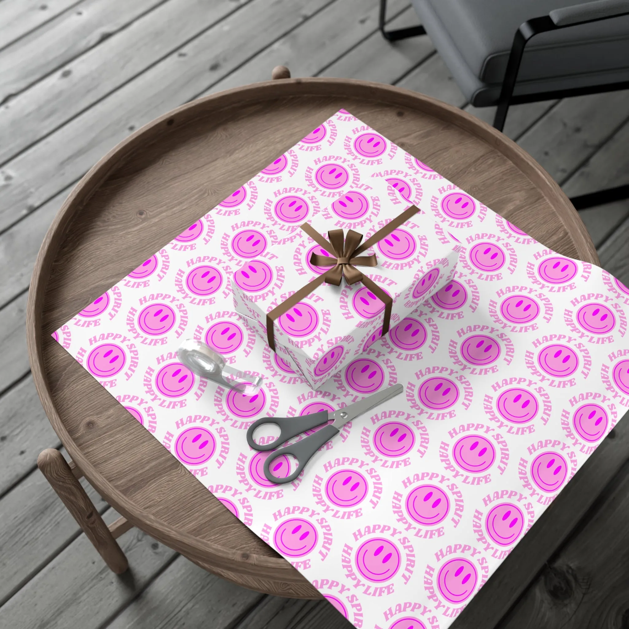 Aesthetic Gift Wrap Paper, Pink Smile Face Gift Wrap Paper, Pink Smile Wrapping Paper, Pastel Christmas Paper, Pink Holiday Wrapping Paper