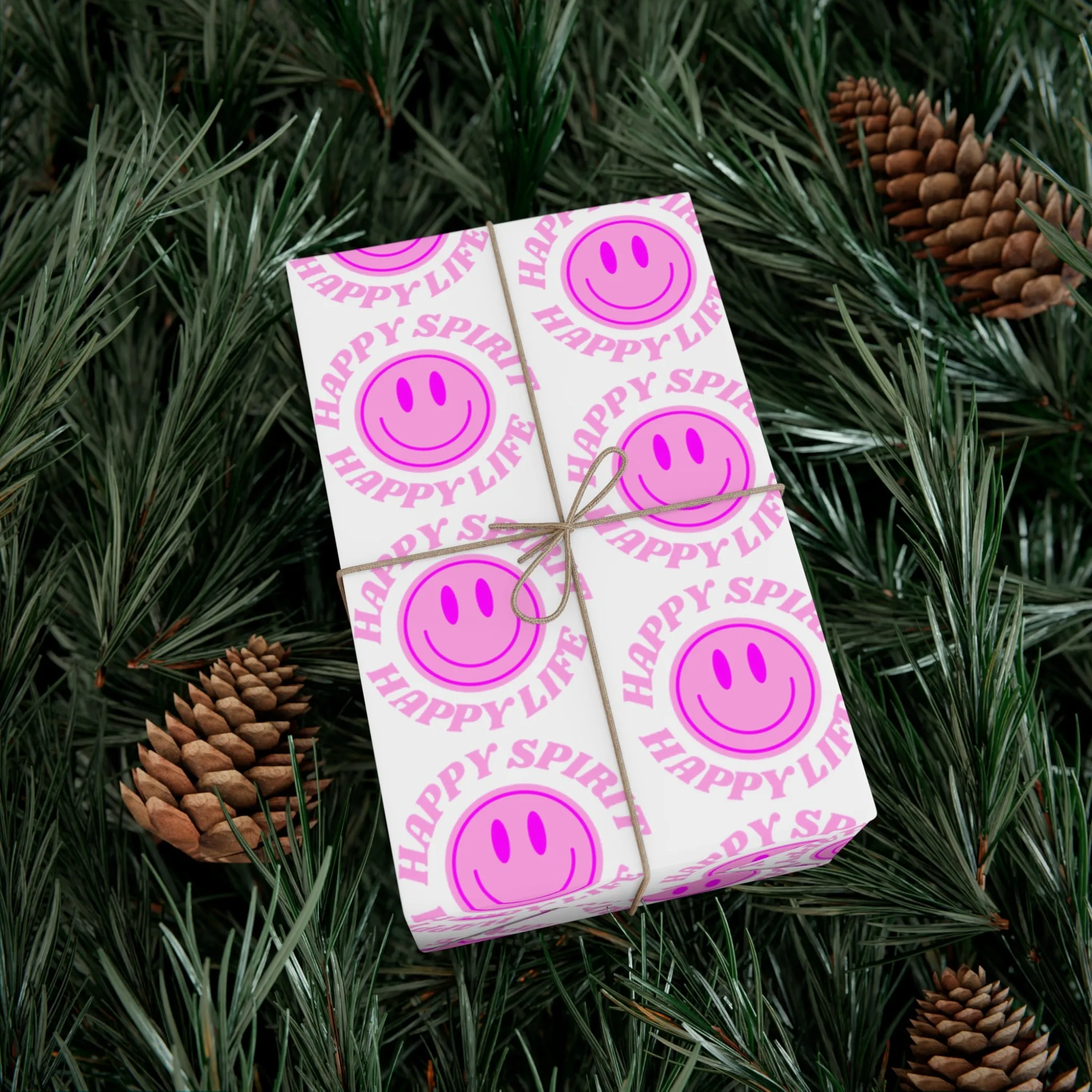 Aesthetic Gift Wrap Paper, Pink Smile Face Gift Wrap Paper, Pink Smile Wrapping Paper, Pastel Christmas Paper, Pink Holiday Wrapping Paper