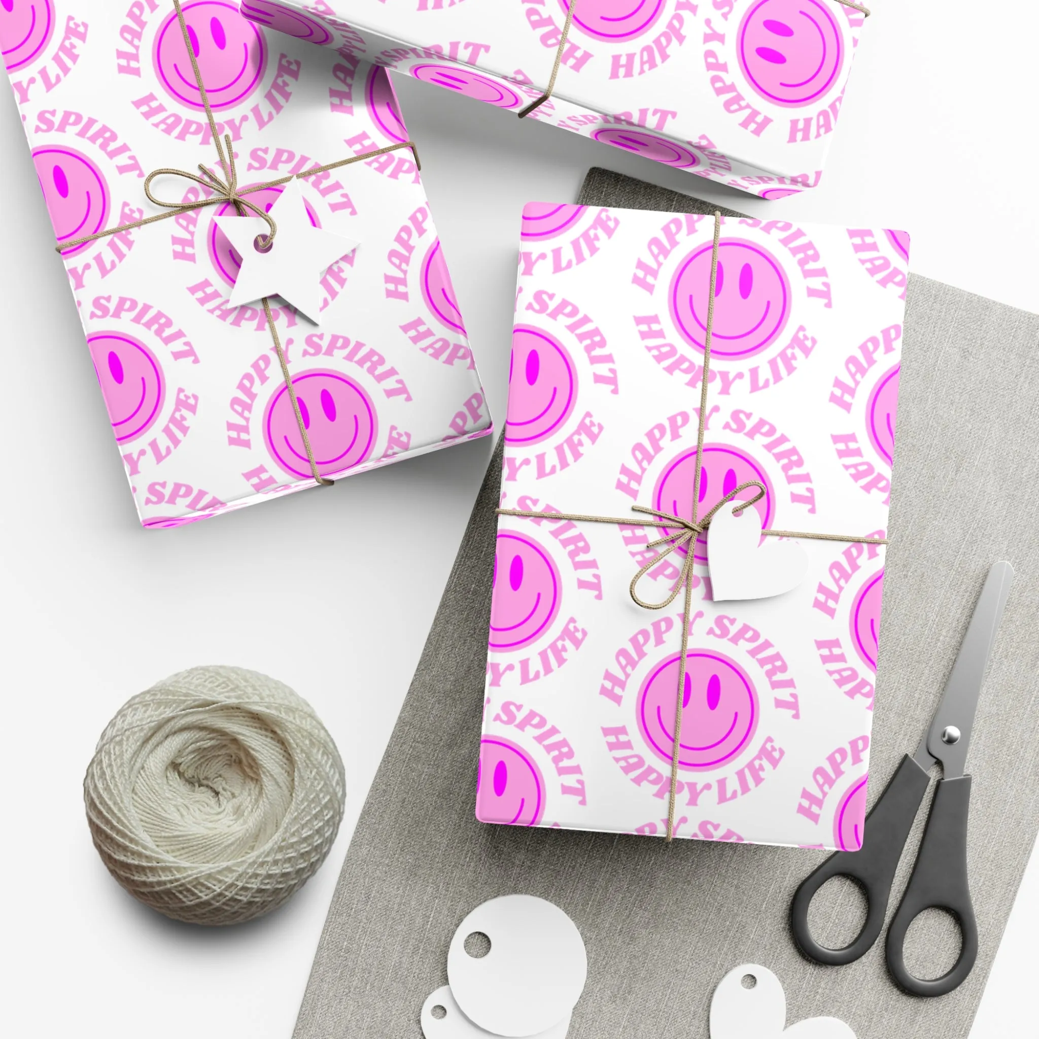 Aesthetic Gift Wrap Paper, Pink Smile Face Gift Wrap Paper, Pink Smile Wrapping Paper, Pastel Christmas Paper, Pink Holiday Wrapping Paper