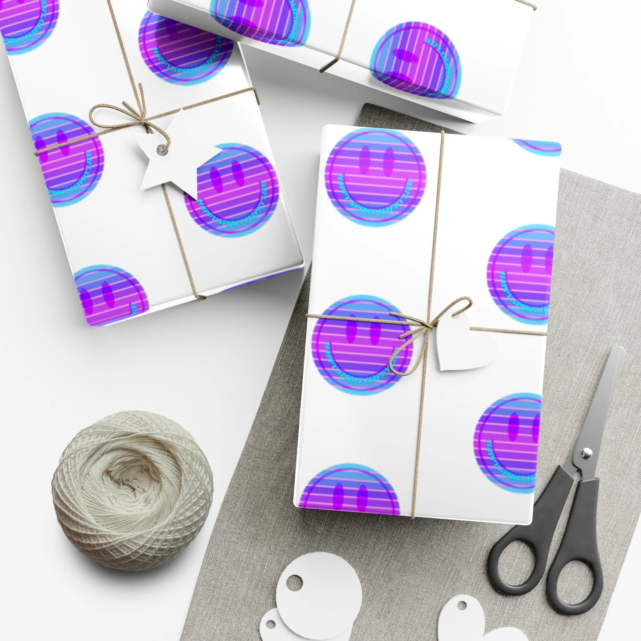 Aesthetic Gift Wrap Paper, Purple Smile Face Gift Wrap Paper, Blue Purple Smile Wrapping Paper, Pastel Christmas Paper, Purple Gift Wrap