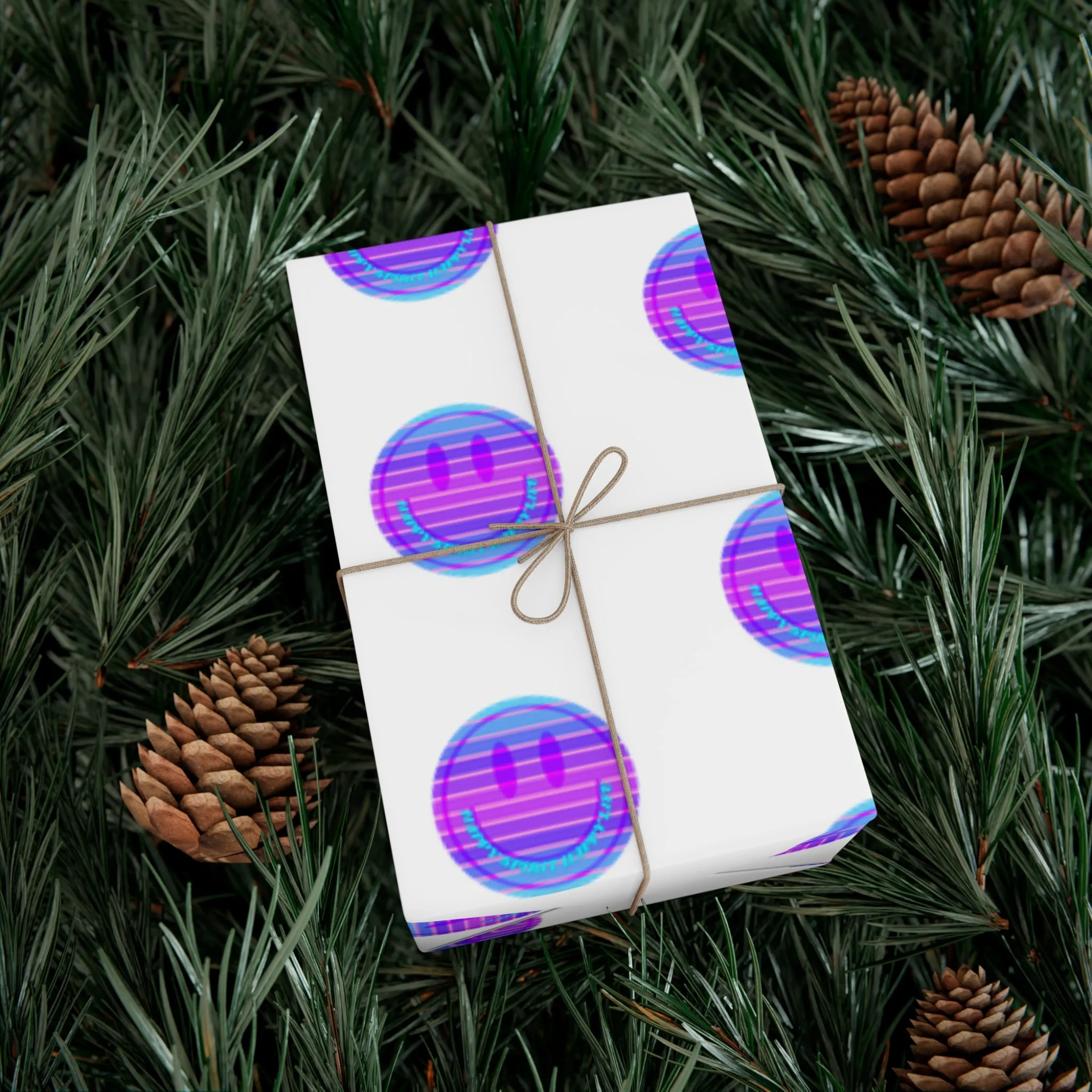 Aesthetic Gift Wrap Paper, Purple Smile Face Gift Wrap Paper, Blue Purple Smile Wrapping Paper, Pastel Christmas Paper, Purple Gift Wrap