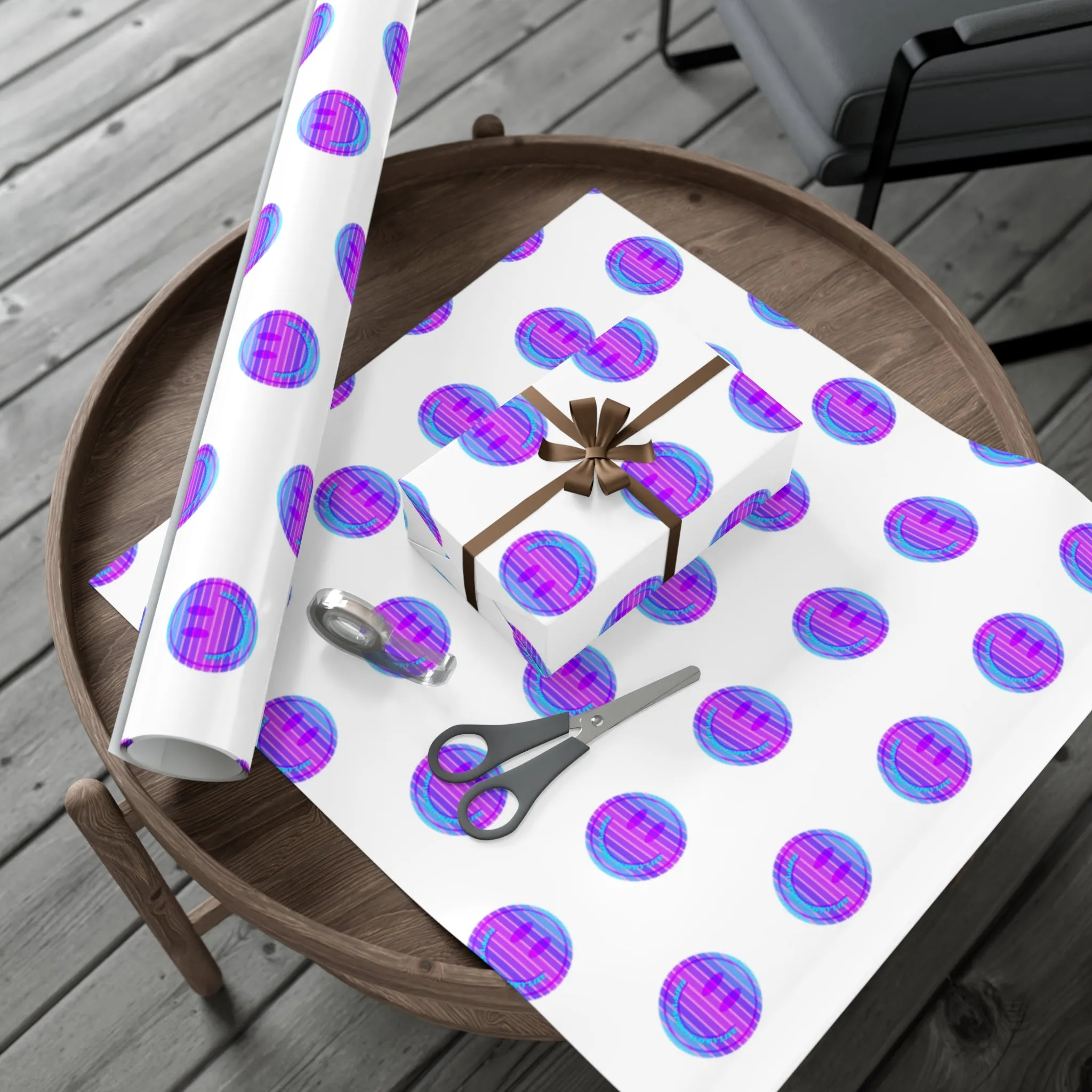 Aesthetic Gift Wrap Paper, Purple Smile Face Gift Wrap Paper, Blue Purple Smile Wrapping Paper, Pastel Christmas Paper, Purple Gift Wrap