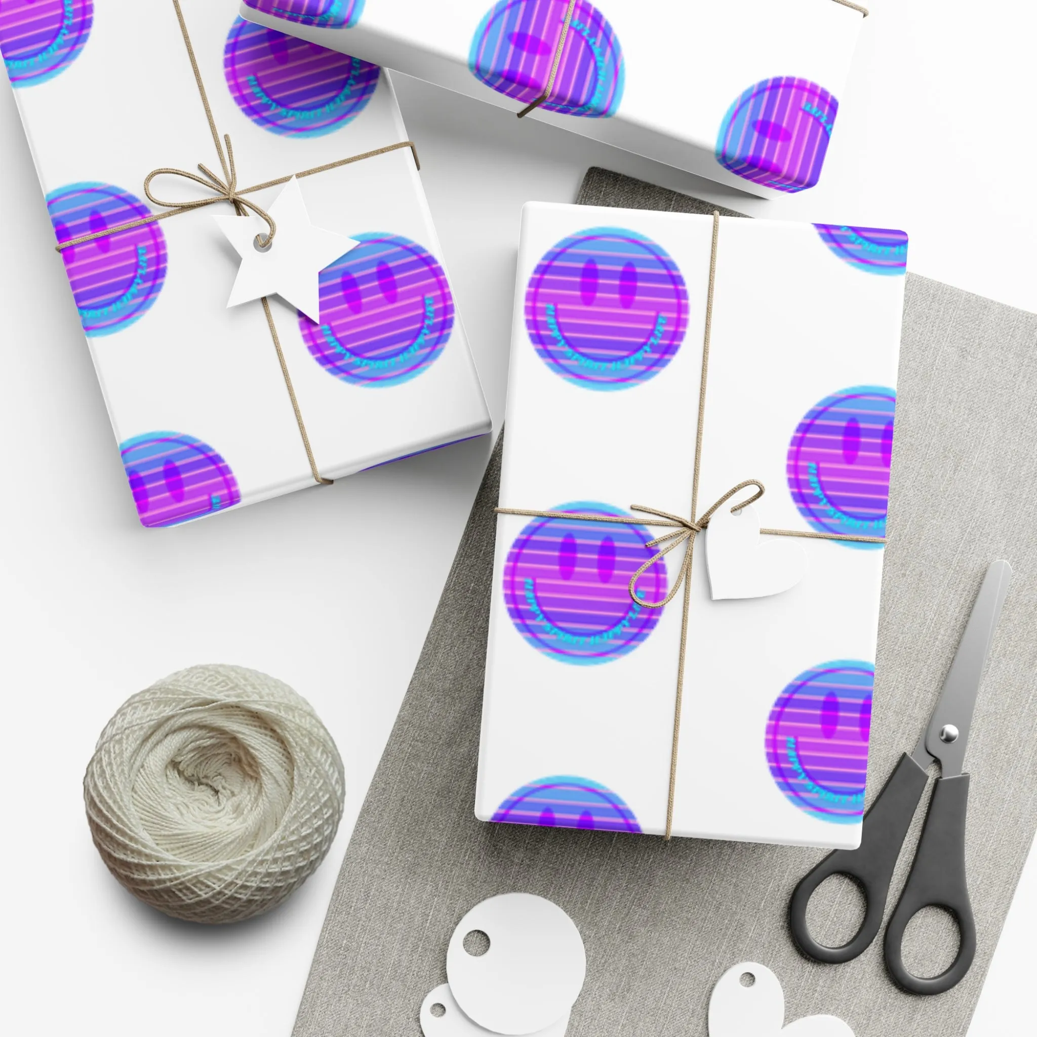 Aesthetic Gift Wrap Paper, Purple Smile Face Gift Wrap Paper, Blue Purple Smile Wrapping Paper, Pastel Christmas Paper, Purple Gift Wrap
