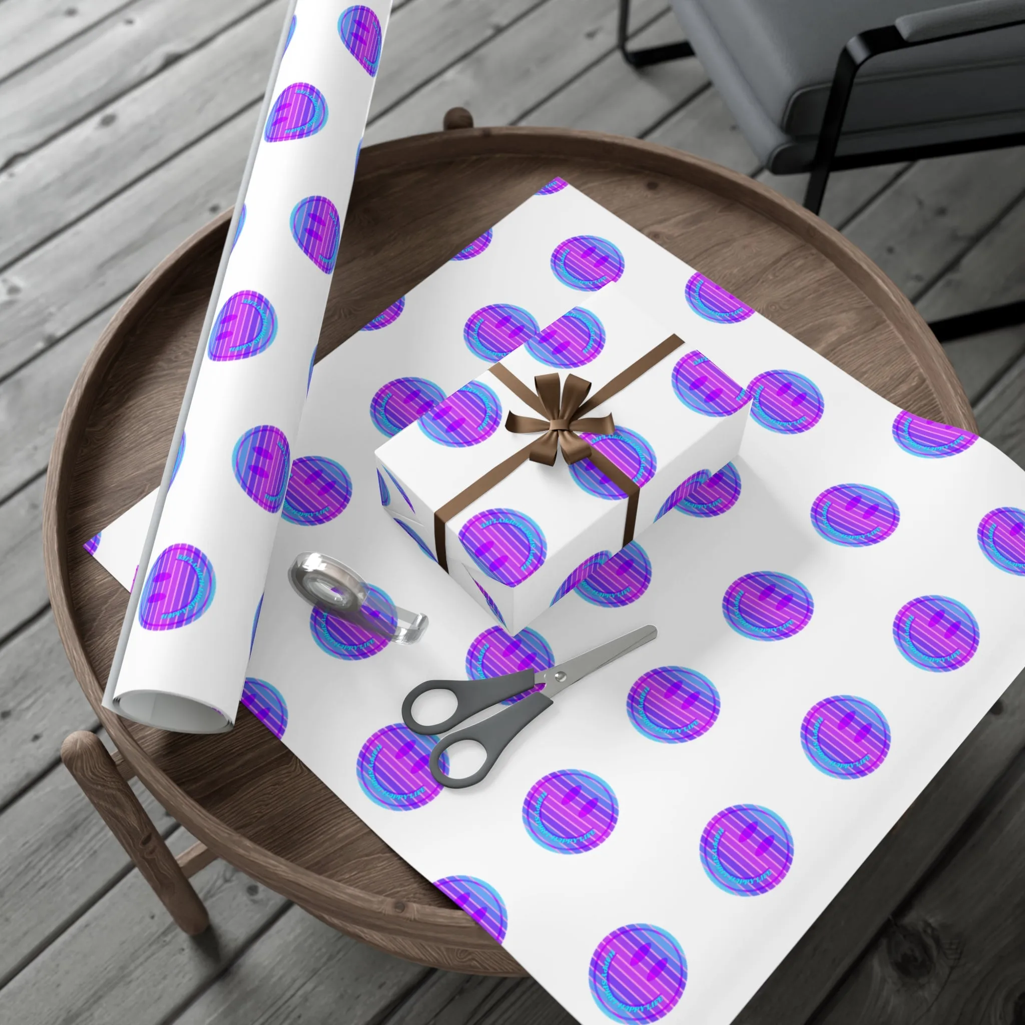 Aesthetic Gift Wrap Paper, Purple Smile Face Gift Wrap Paper, Blue Purple Smile Wrapping Paper, Pastel Christmas Paper, Purple Gift Wrap