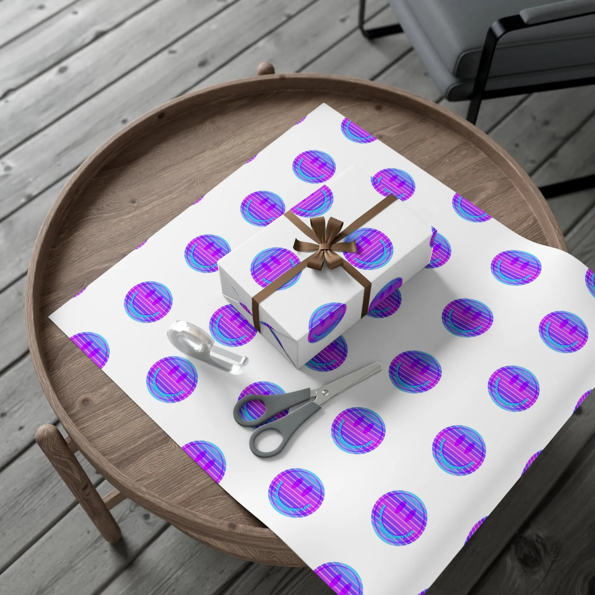 Aesthetic Gift Wrap Paper, Purple Smile Face Gift Wrap Paper, Blue Purple Smile Wrapping Paper, Pastel Christmas Paper, Purple Gift Wrap