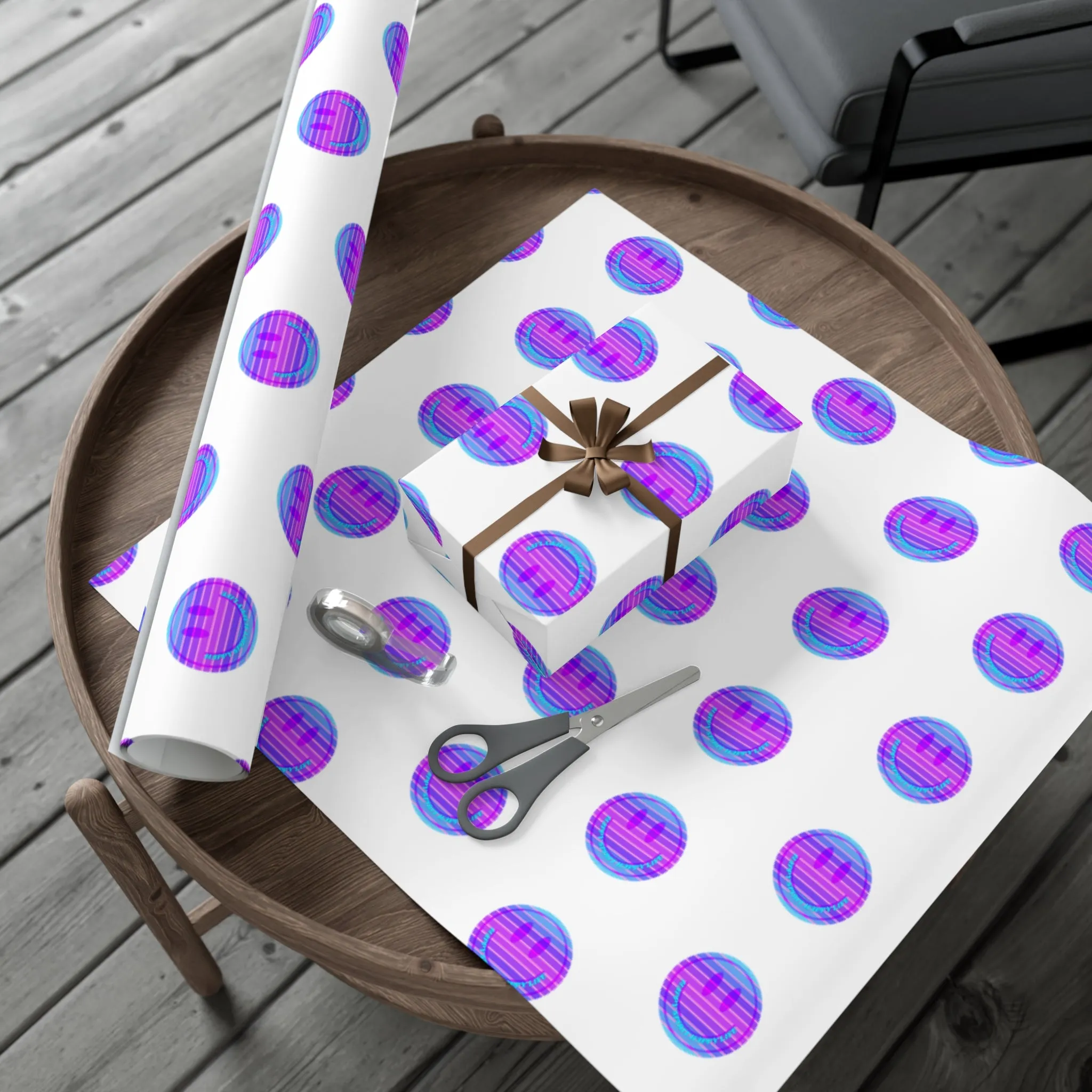 Aesthetic Gift Wrap Paper, Purple Smile Face Gift Wrap Paper, Blue Purple Smile Wrapping Paper, Pastel Christmas Paper, Purple Gift Wrap