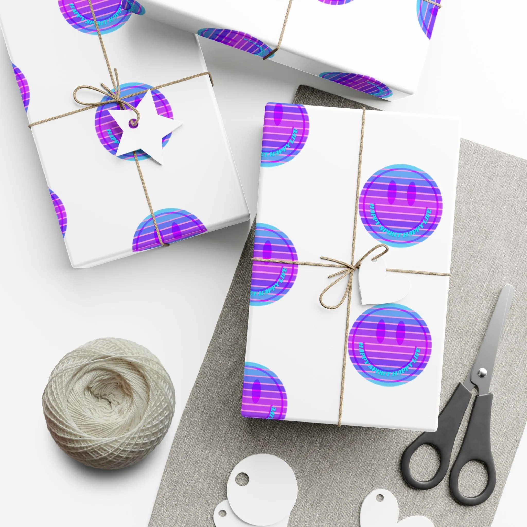 Aesthetic Gift Wrap Paper, Purple Smile Face Gift Wrap Paper, Blue Purple Smile Wrapping Paper, Pastel Christmas Paper, Purple Gift Wrap