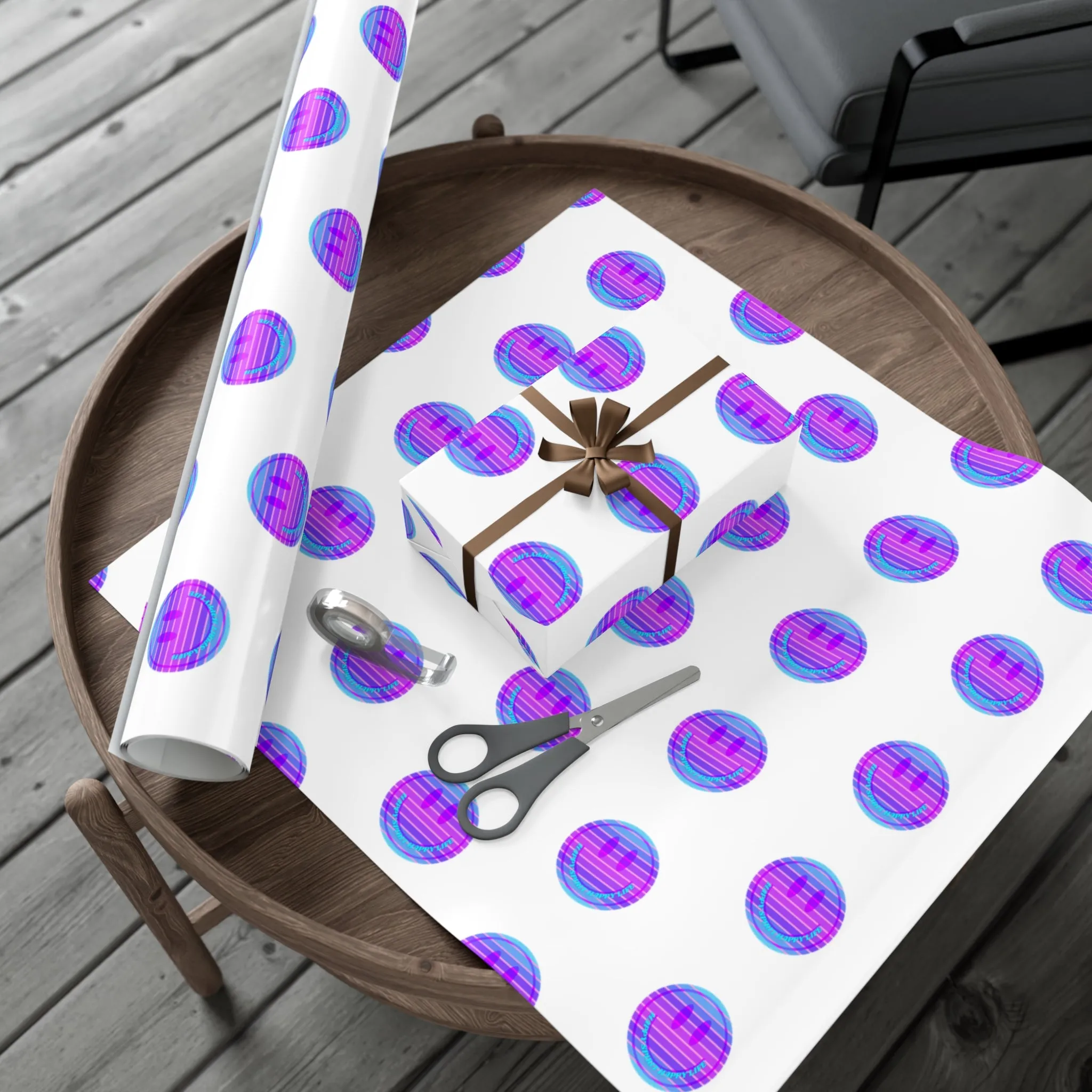 Aesthetic Gift Wrap Paper, Purple Smile Face Gift Wrap Paper, Blue Purple Smile Wrapping Paper, Pastel Christmas Paper, Purple Gift Wrap
