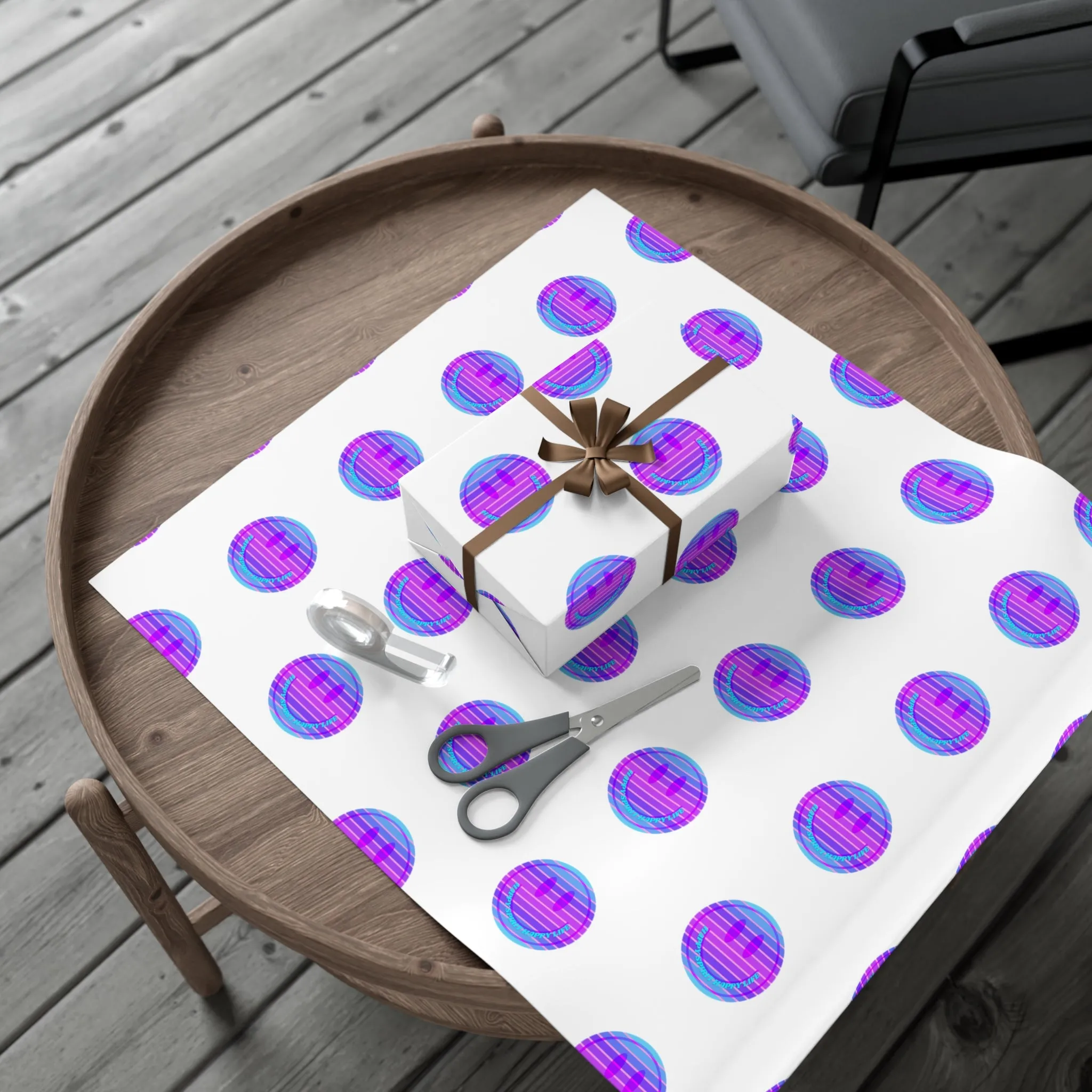 Aesthetic Gift Wrap Paper, Purple Smile Face Gift Wrap Paper, Blue Purple Smile Wrapping Paper, Pastel Christmas Paper, Purple Gift Wrap