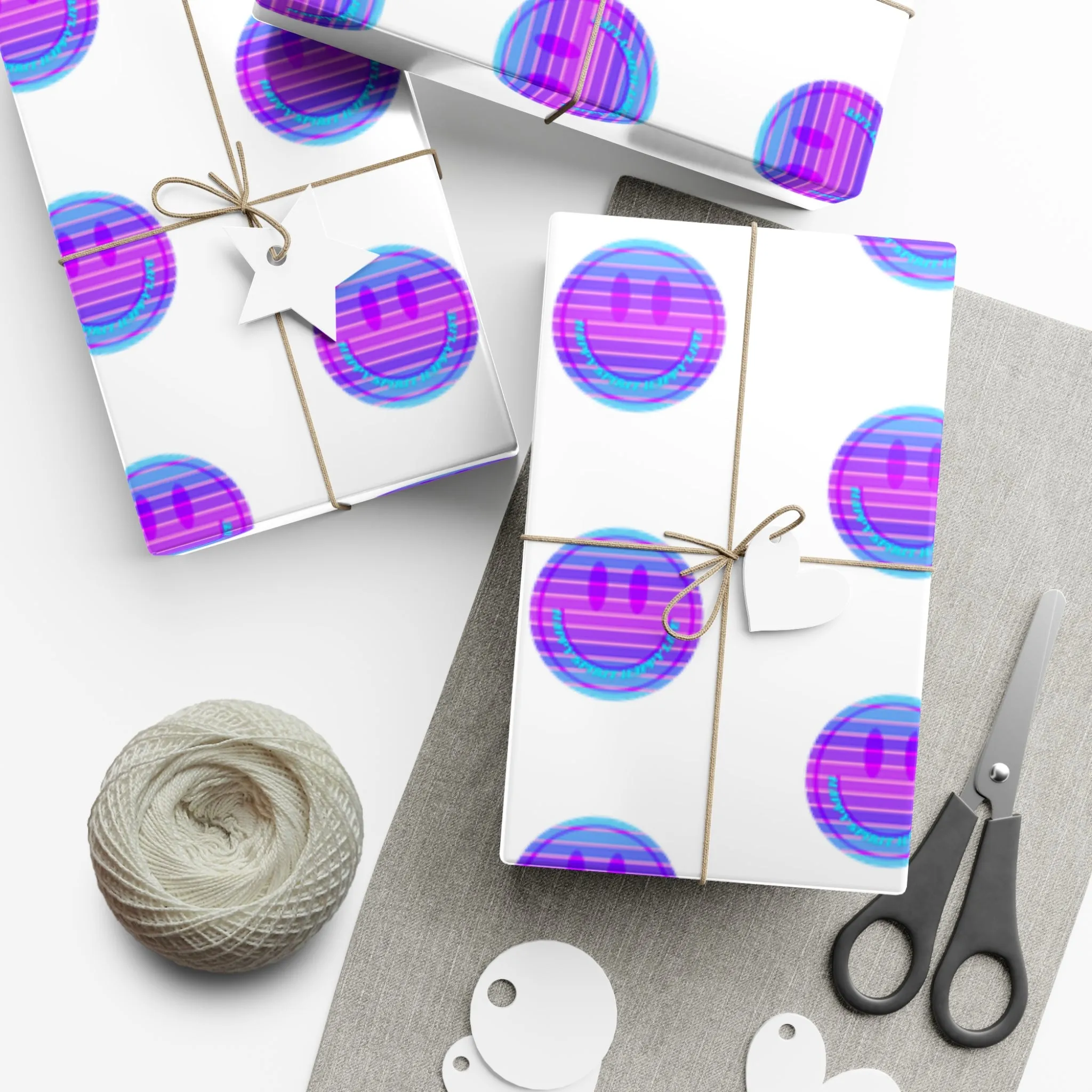 Aesthetic Gift Wrap Paper, Purple Smile Face Gift Wrap Paper, Blue Purple Smile Wrapping Paper, Pastel Christmas Paper, Purple Gift Wrap