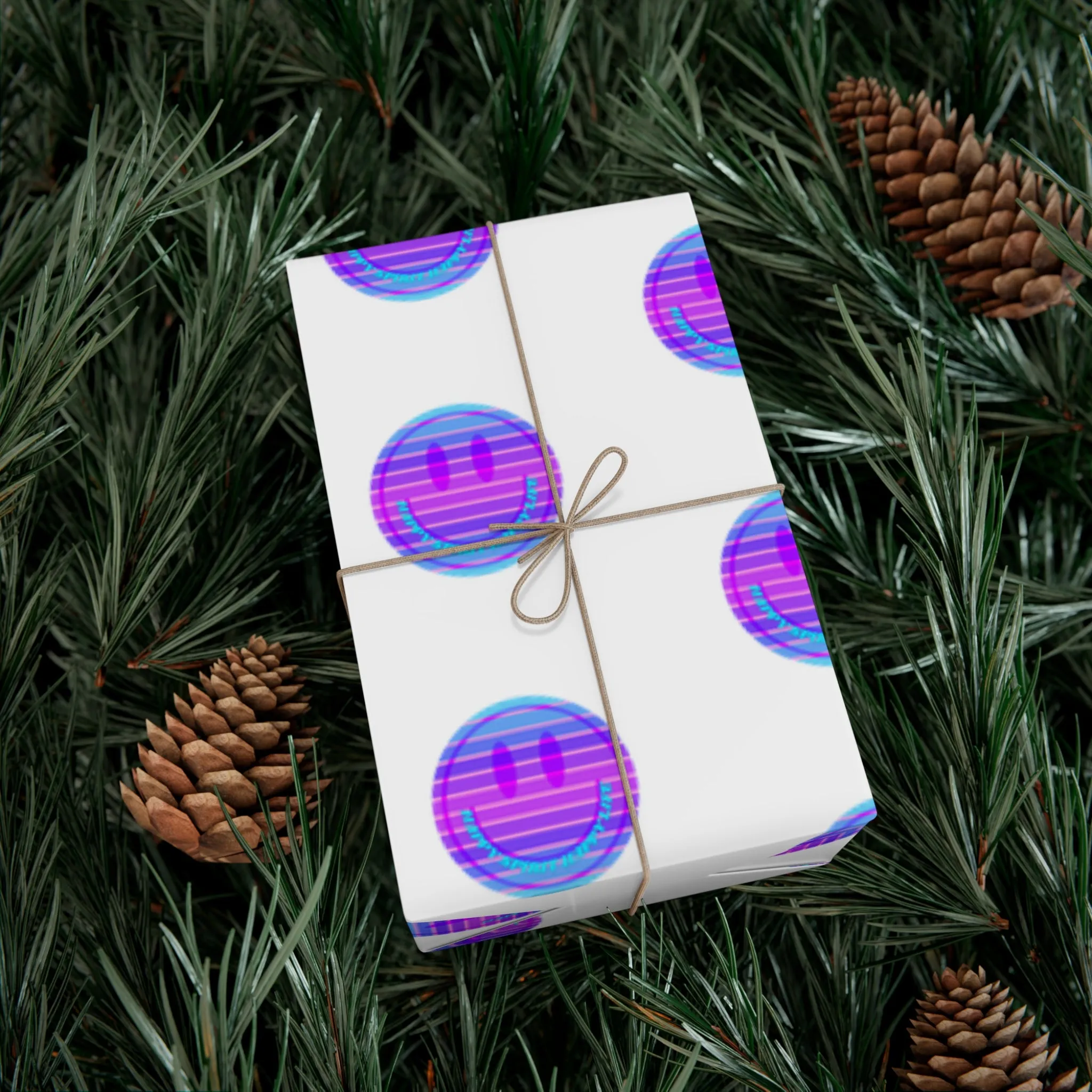 Aesthetic Gift Wrap Paper, Purple Smile Face Gift Wrap Paper, Blue Purple Smile Wrapping Paper, Pastel Christmas Paper, Purple Gift Wrap