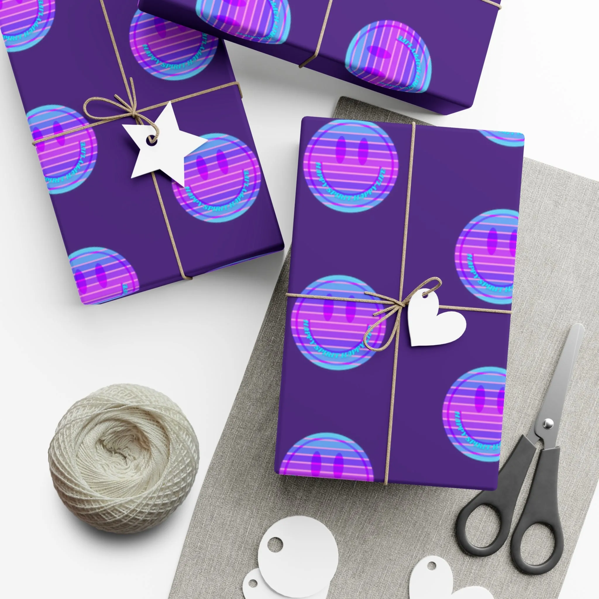 Aesthetic Gift Wrap Paper, Smile Face Gift Wrap Paper, Blue Purple Smile Wrapping Paper, Pastel Christmas Paper, Purple Holiday Wrap