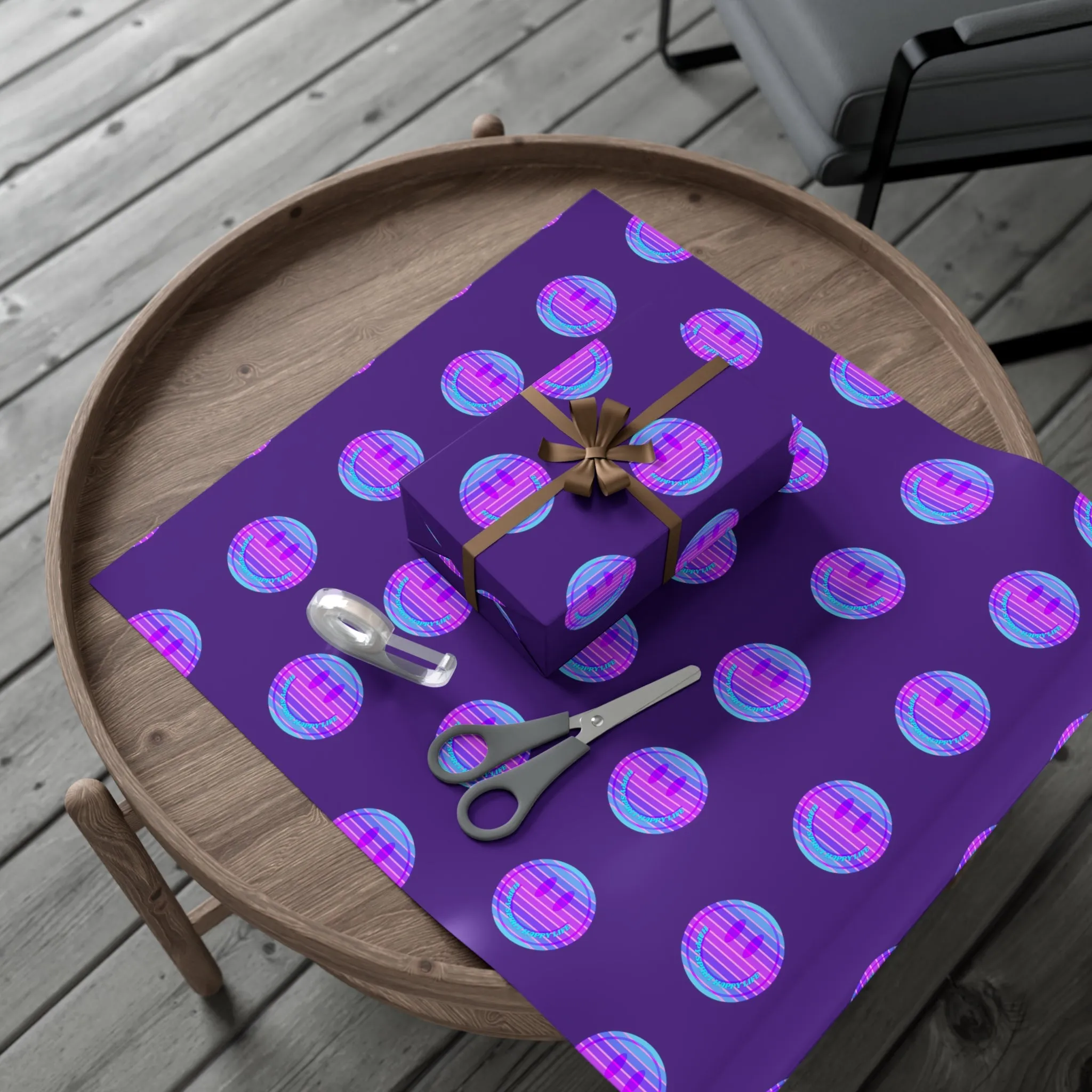 Aesthetic Gift Wrap Paper, Smile Face Gift Wrap Paper, Blue Purple Smile Wrapping Paper, Pastel Christmas Paper, Purple Holiday Wrap