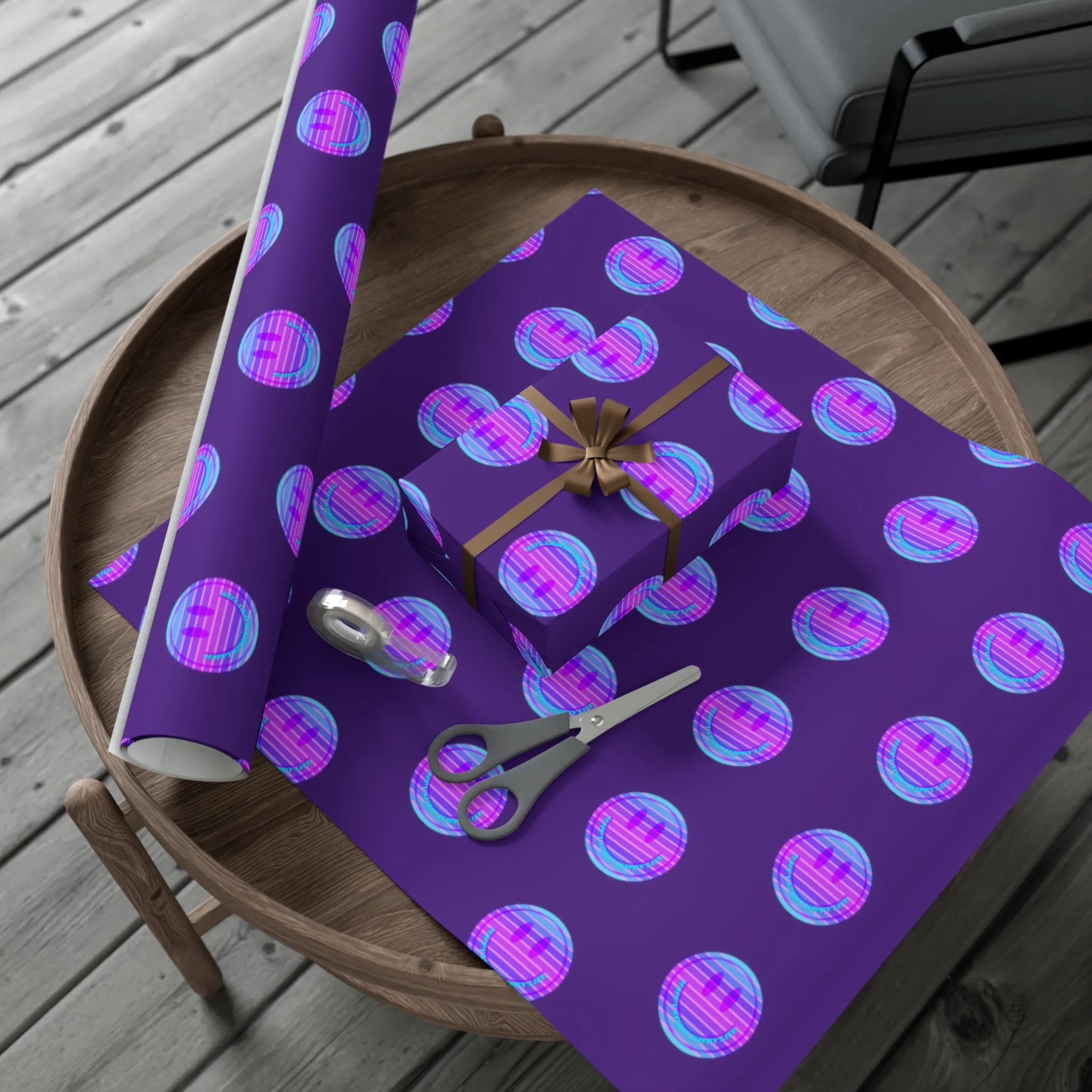 Aesthetic Gift Wrap Paper, Smile Face Gift Wrap Paper, Blue Purple Smile Wrapping Paper, Pastel Christmas Paper, Purple Holiday Wrap