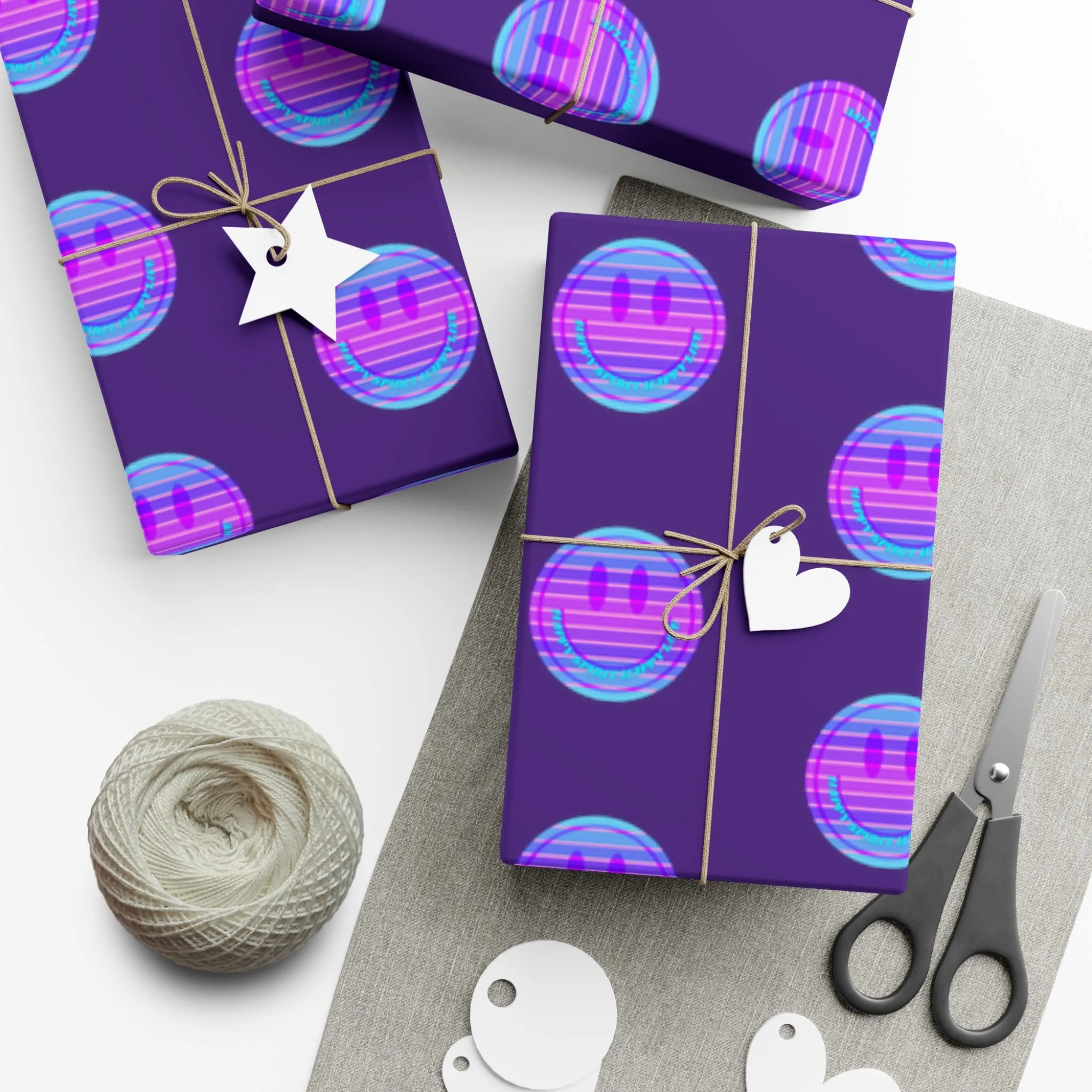 Aesthetic Gift Wrap Paper, Smile Face Gift Wrap Paper, Blue Purple Smile Wrapping Paper, Pastel Christmas Paper, Purple Holiday Wrap