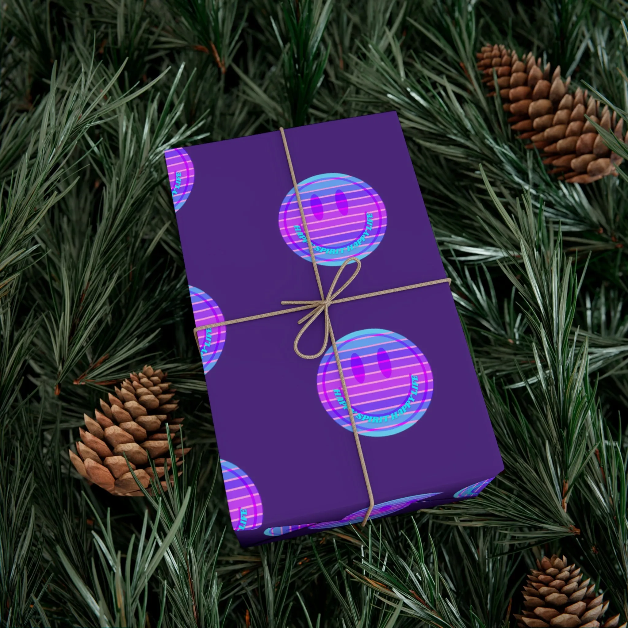 Aesthetic Gift Wrap Paper, Smile Face Gift Wrap Paper, Blue Purple Smile Wrapping Paper, Pastel Christmas Paper, Purple Holiday Wrap