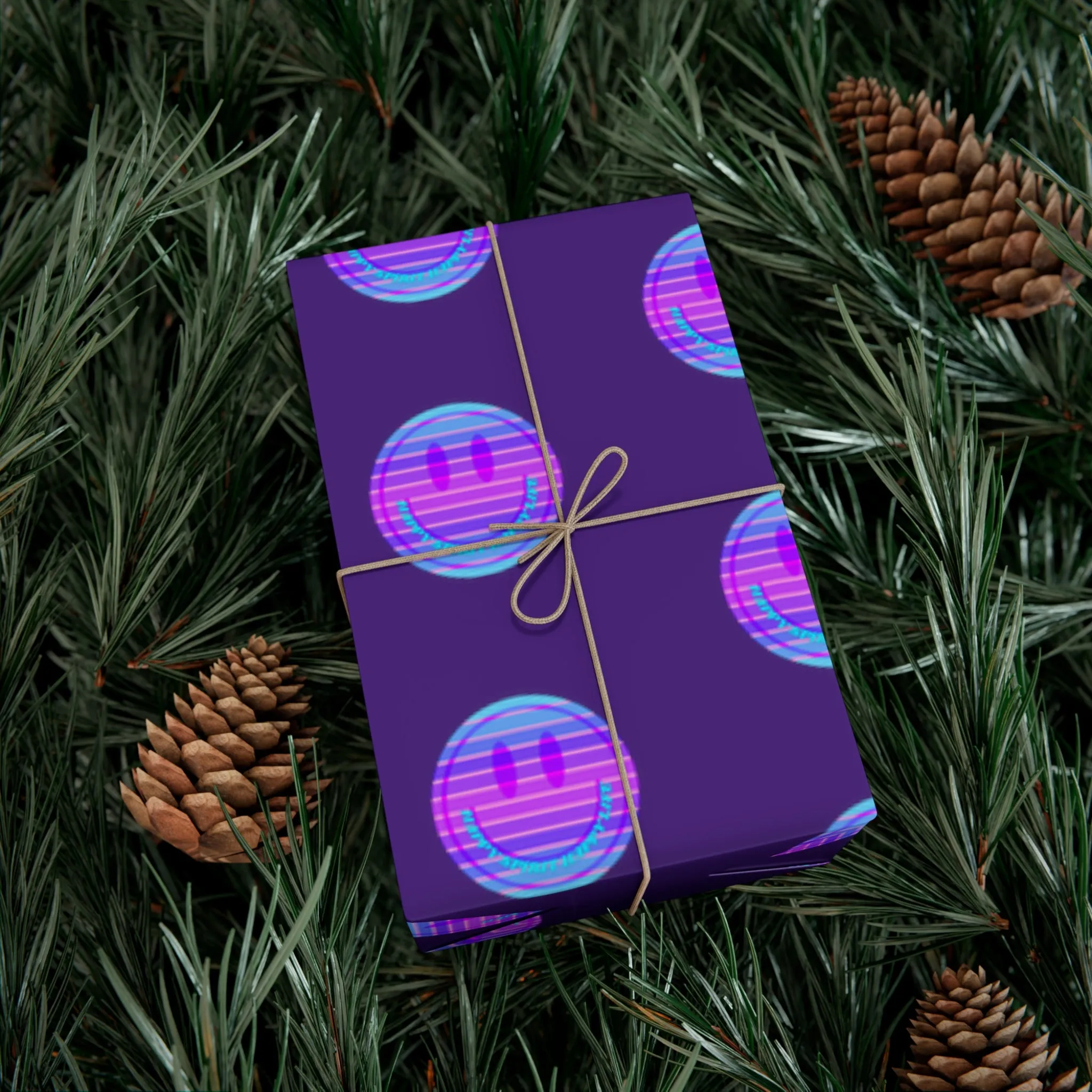 Aesthetic Gift Wrap Paper, Smile Face Gift Wrap Paper, Blue Purple Smile Wrapping Paper, Pastel Christmas Paper, Purple Holiday Wrap