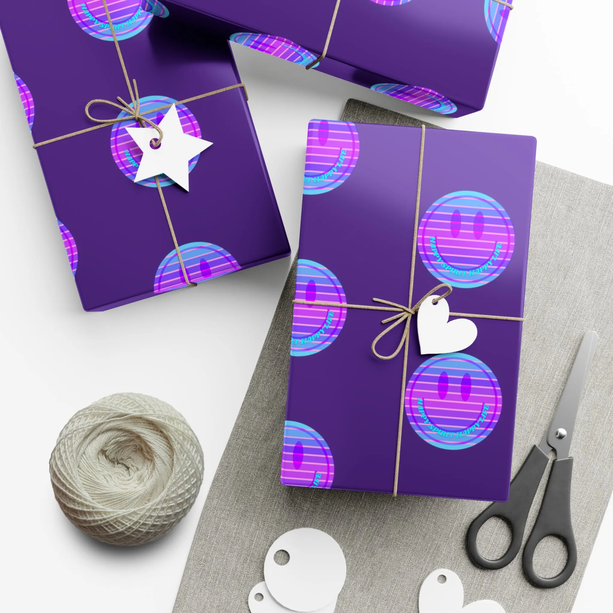 Aesthetic Gift Wrap Paper, Smile Face Gift Wrap Paper, Blue Purple Smile Wrapping Paper, Pastel Christmas Paper, Purple Holiday Wrap