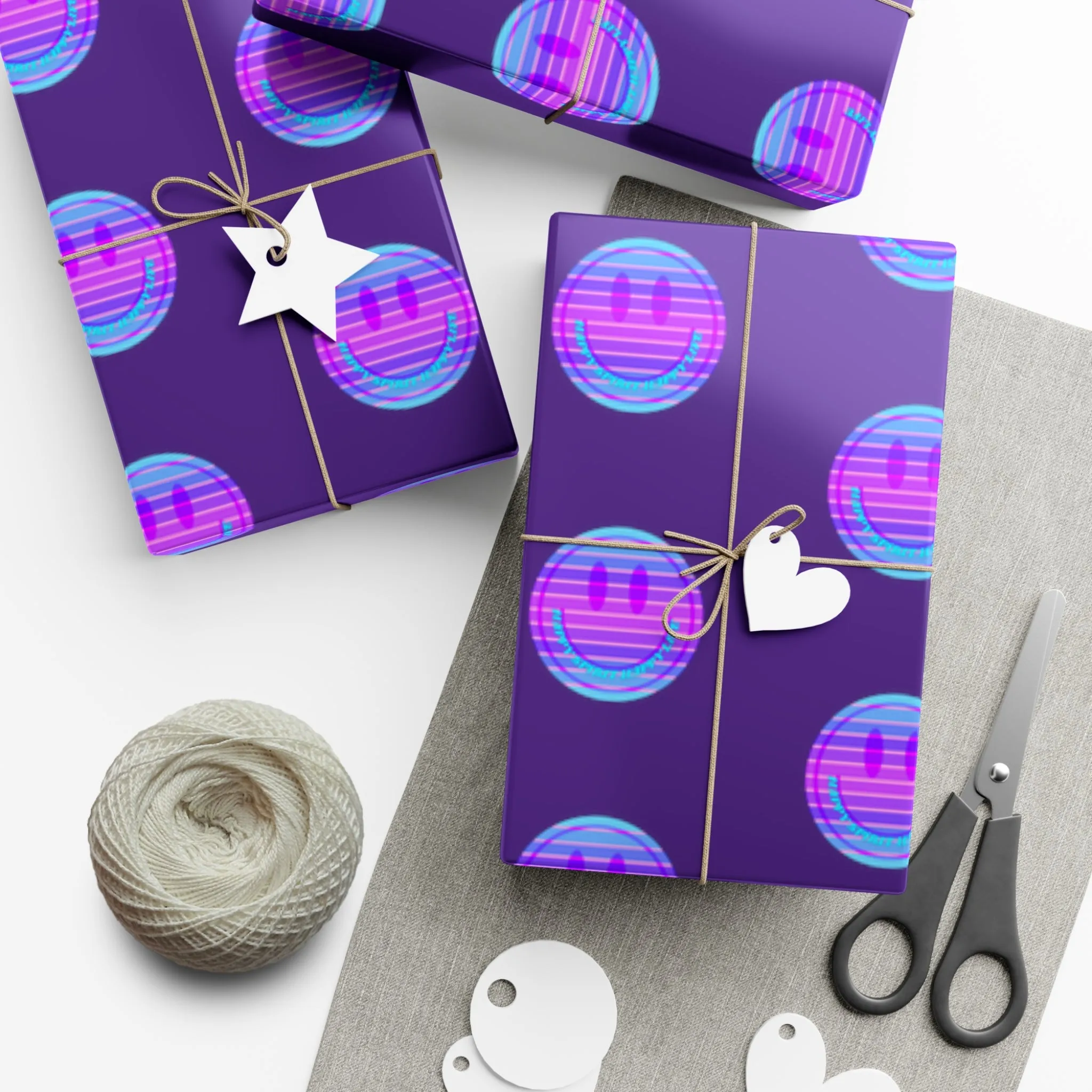 Aesthetic Gift Wrap Paper, Smile Face Gift Wrap Paper, Blue Purple Smile Wrapping Paper, Pastel Christmas Paper, Purple Holiday Wrap