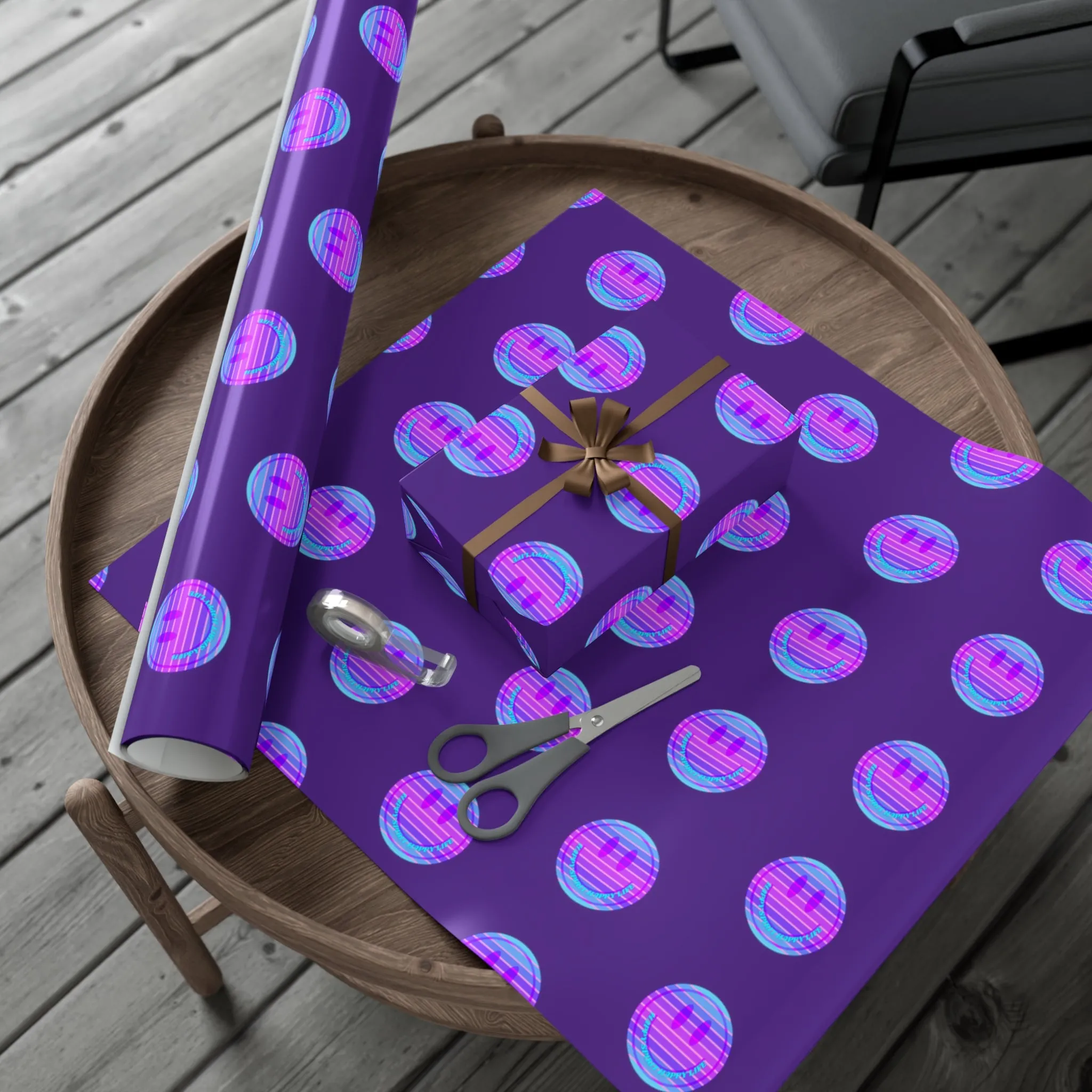 Aesthetic Gift Wrap Paper, Smile Face Gift Wrap Paper, Blue Purple Smile Wrapping Paper, Pastel Christmas Paper, Purple Holiday Wrap