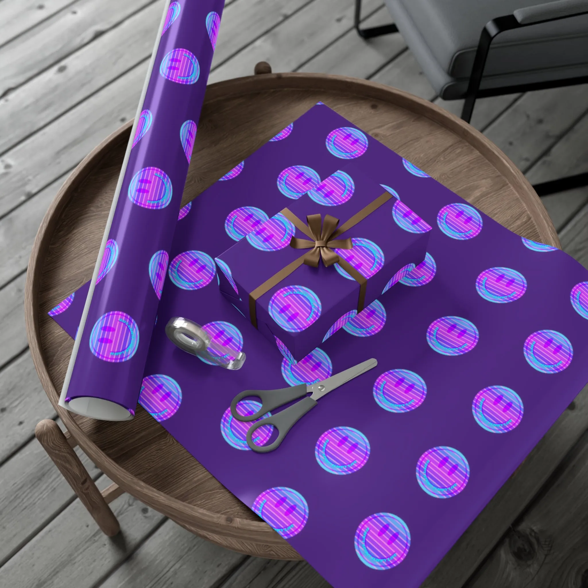 Aesthetic Gift Wrap Paper, Smile Face Gift Wrap Paper, Blue Purple Smile Wrapping Paper, Pastel Christmas Paper, Purple Holiday Wrap