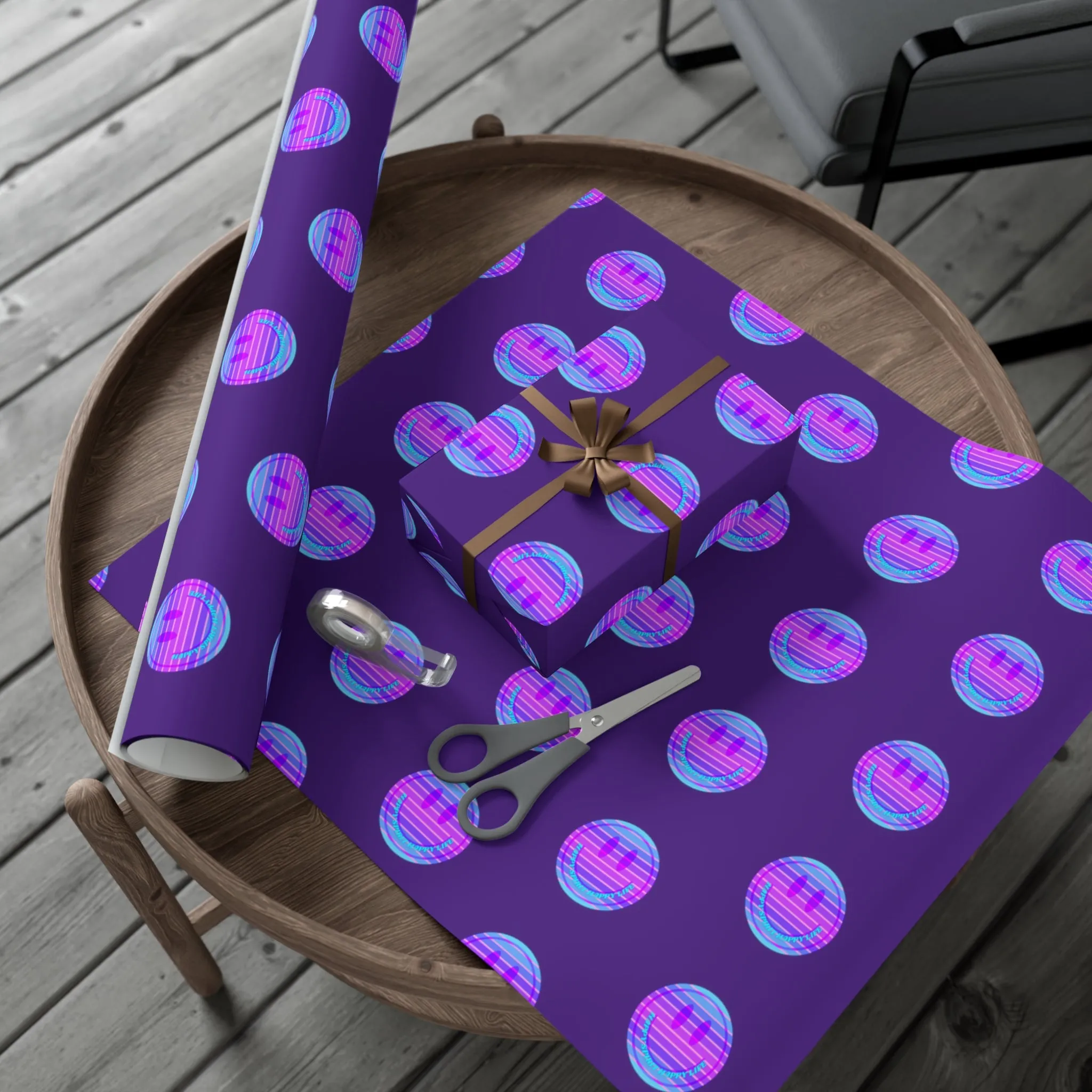Aesthetic Gift Wrap Paper, Smile Face Gift Wrap Paper, Blue Purple Smile Wrapping Paper, Pastel Christmas Paper, Purple Holiday Wrap