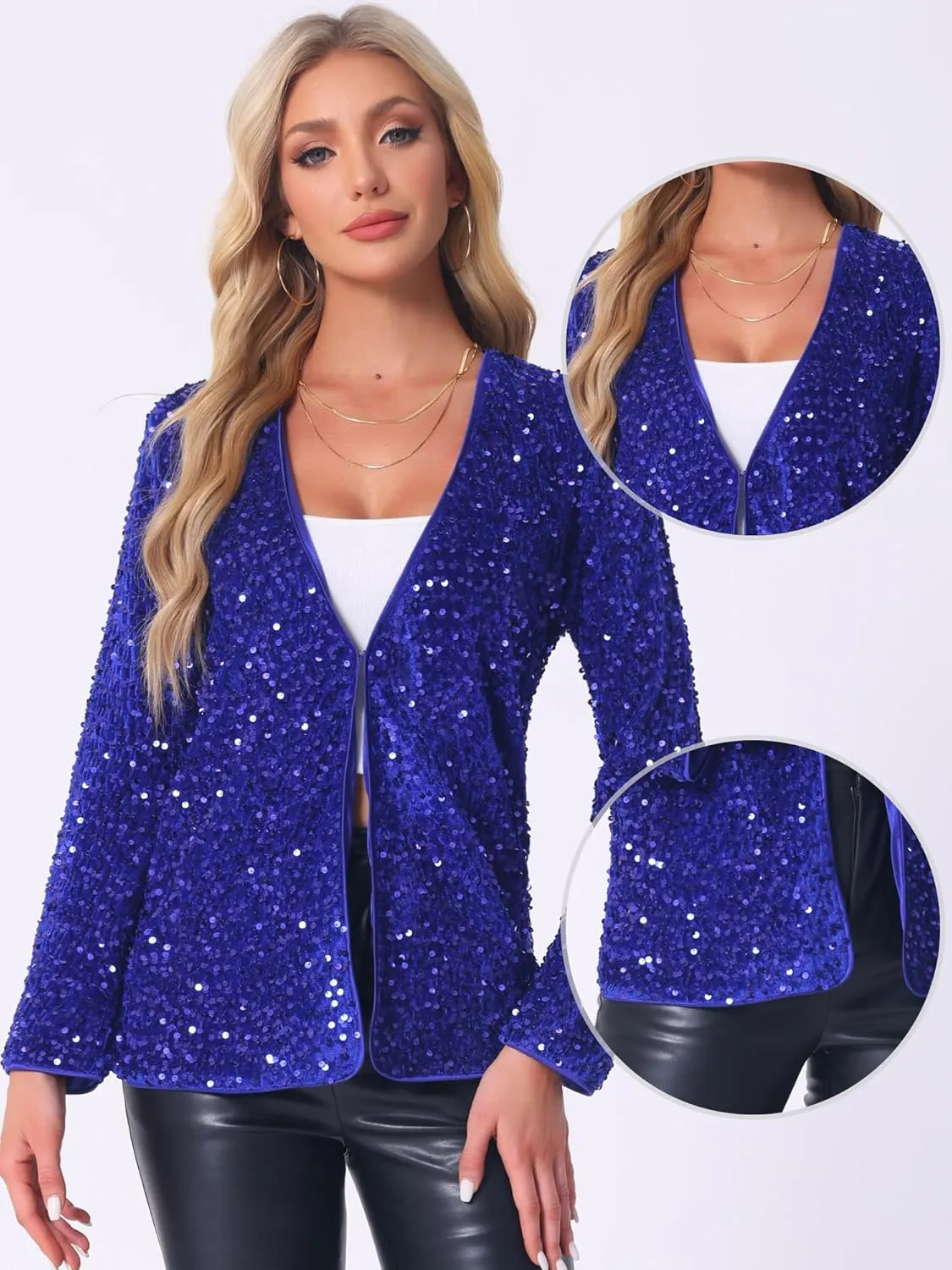 Allegra K Halloween Costumes Sequin Blazer Jacket for Women's Fall Winter Sparkly Open Front Cardigan