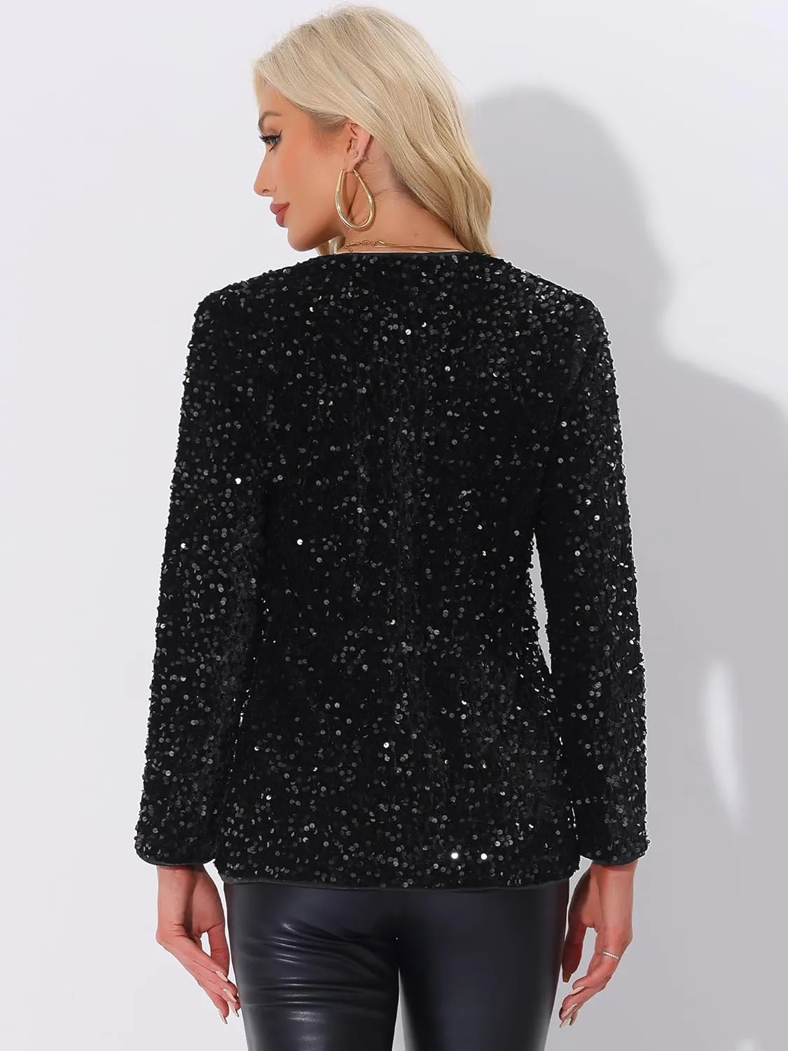 Allegra K Halloween Costumes Sequin Blazer Jacket for Women's Fall Winter Sparkly Open Front Cardigan