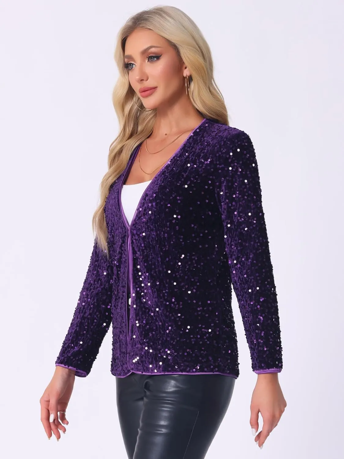 Allegra K Halloween Costumes Sequin Blazer Jacket for Women's Fall Winter Sparkly Open Front Cardigan