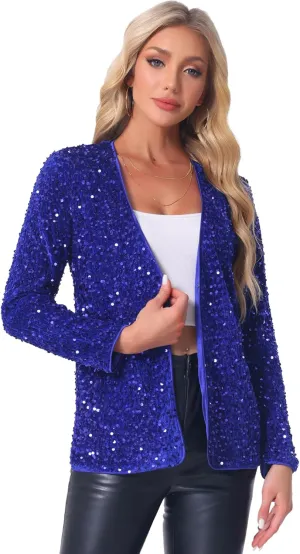 Allegra K Halloween Costumes Sequin Blazer Jacket for Women's Fall Winter Sparkly Open Front Cardigan