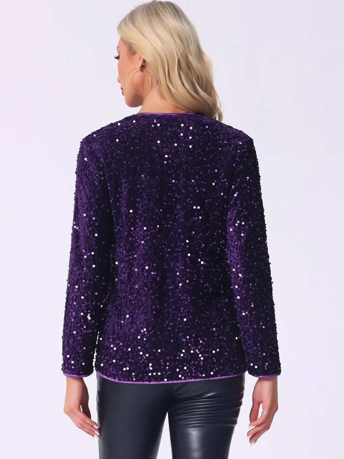 Allegra K Halloween Costumes Sequin Blazer Jacket for Women's Fall Winter Sparkly Open Front Cardigan