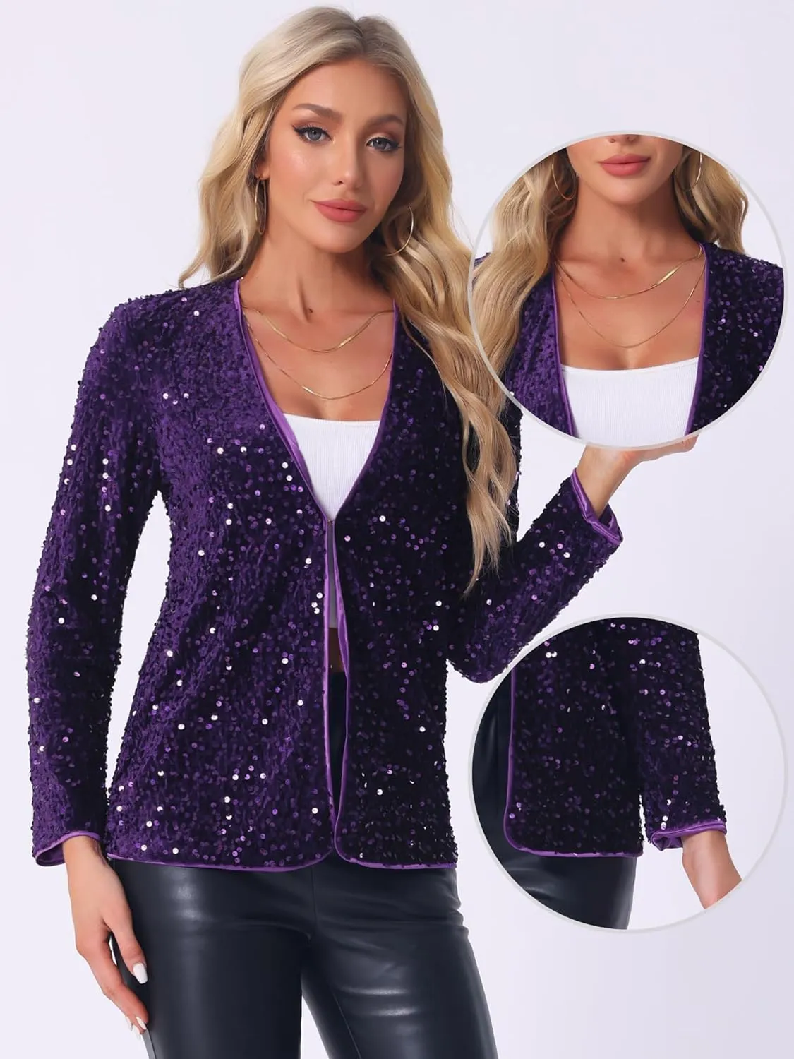 Allegra K Halloween Costumes Sequin Blazer Jacket for Women's Fall Winter Sparkly Open Front Cardigan