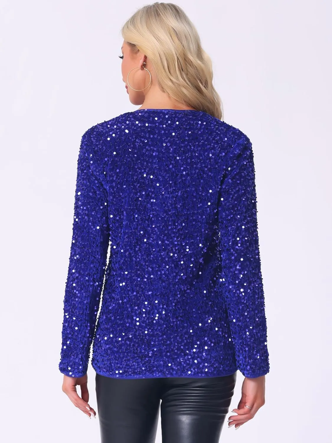 Allegra K Halloween Costumes Sequin Blazer Jacket for Women's Fall Winter Sparkly Open Front Cardigan