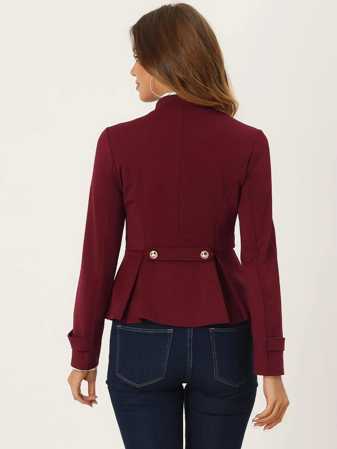 Allegra K Vintage Peplum Steampunk Jacket for Women's Lapel Collar Double Breasted Casual Office Blazer