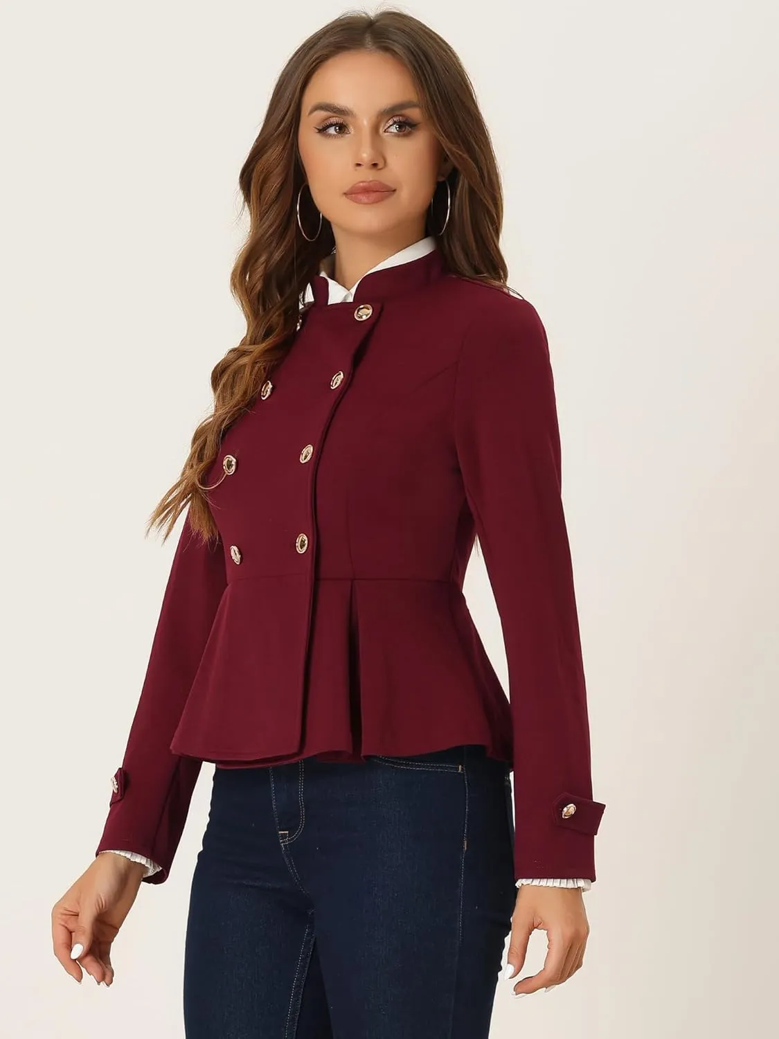 Allegra K Vintage Peplum Steampunk Jacket for Women's Lapel Collar Double Breasted Casual Office Blazer