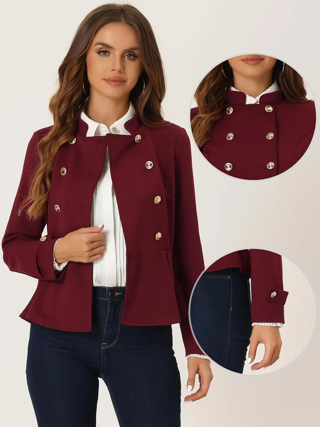 Allegra K Vintage Peplum Steampunk Jacket for Women's Lapel Collar Double Breasted Casual Office Blazer