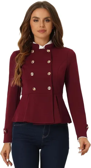 Allegra K Vintage Peplum Steampunk Jacket for Women's Lapel Collar Double Breasted Casual Office Blazer