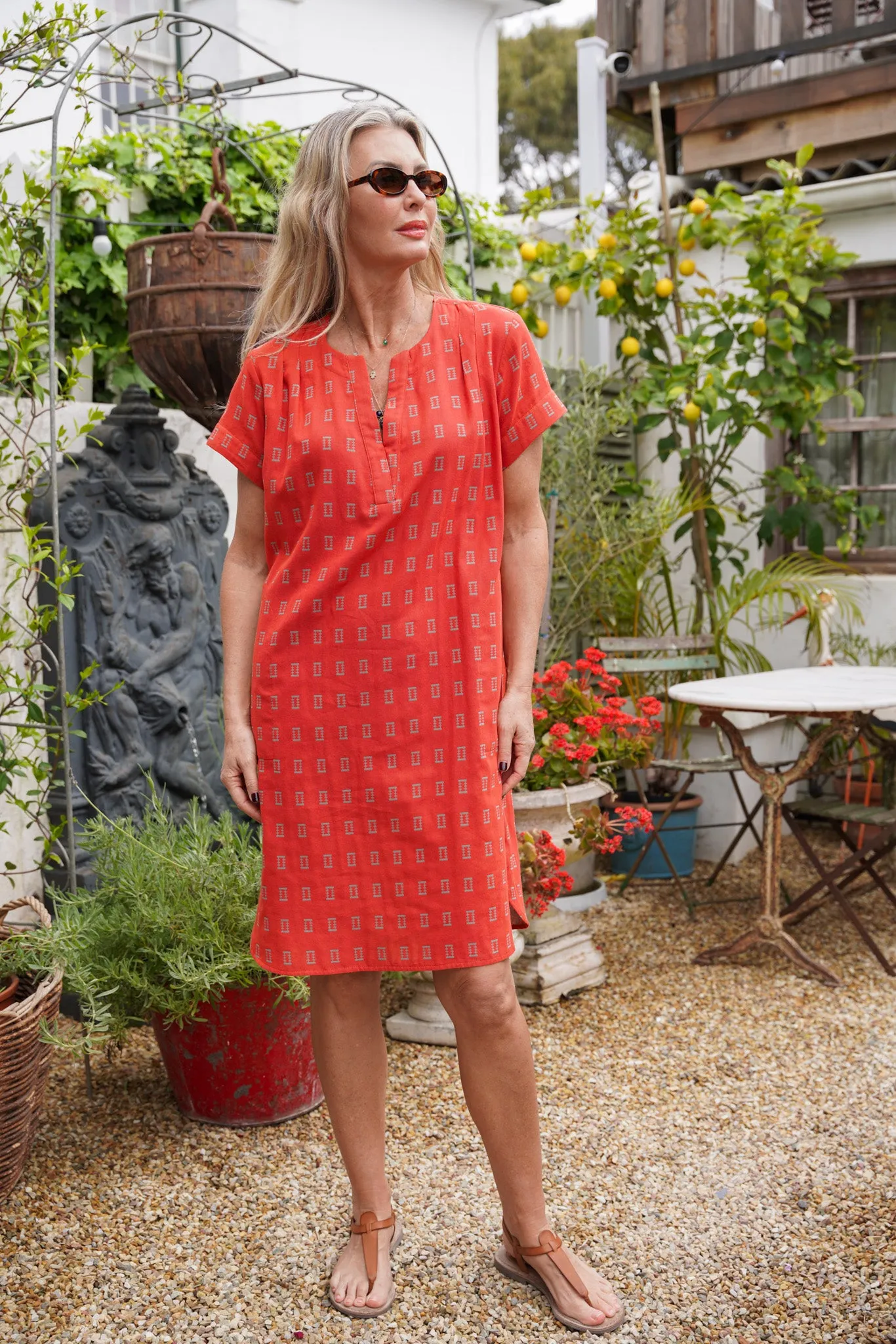 Apricot Knee Length Curve Hem Dress