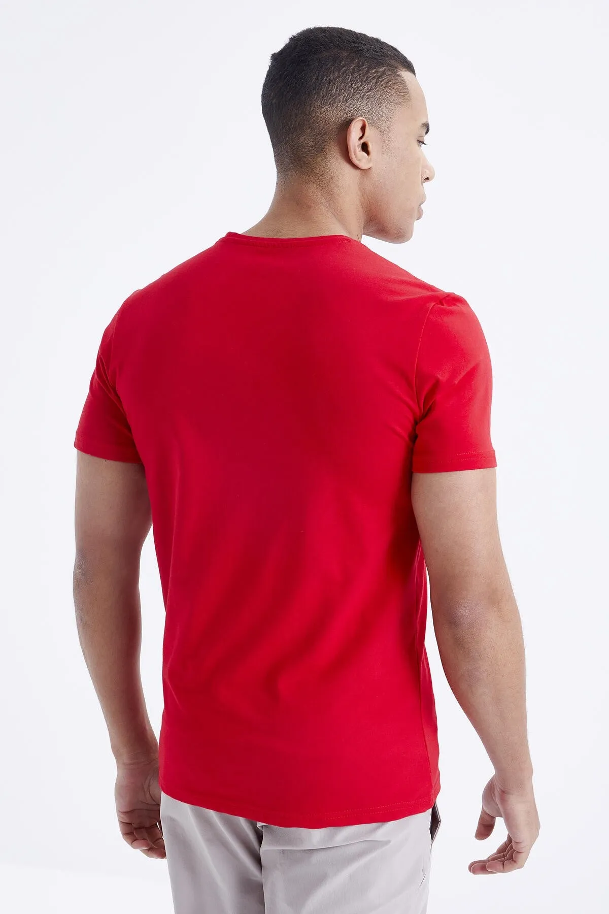 basic kisa kol standart kalip v yaka erkek t-shirt - 87912