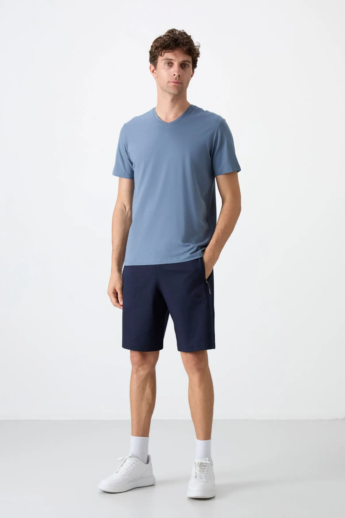 basic kisa kol standart kalip v yaka erkek t-shirt - 87912