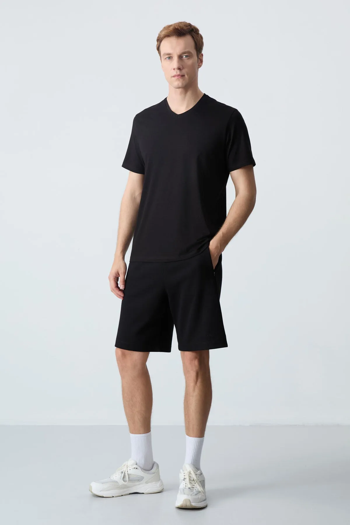 basic kisa kol standart kalip v yaka erkek t-shirt - 87912