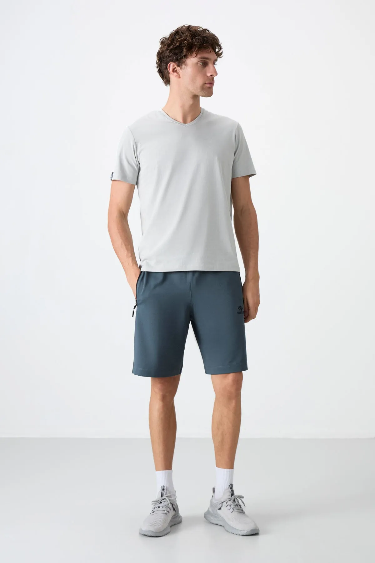 basic kisa kol standart kalip v yaka erkek t-shirt - 87912