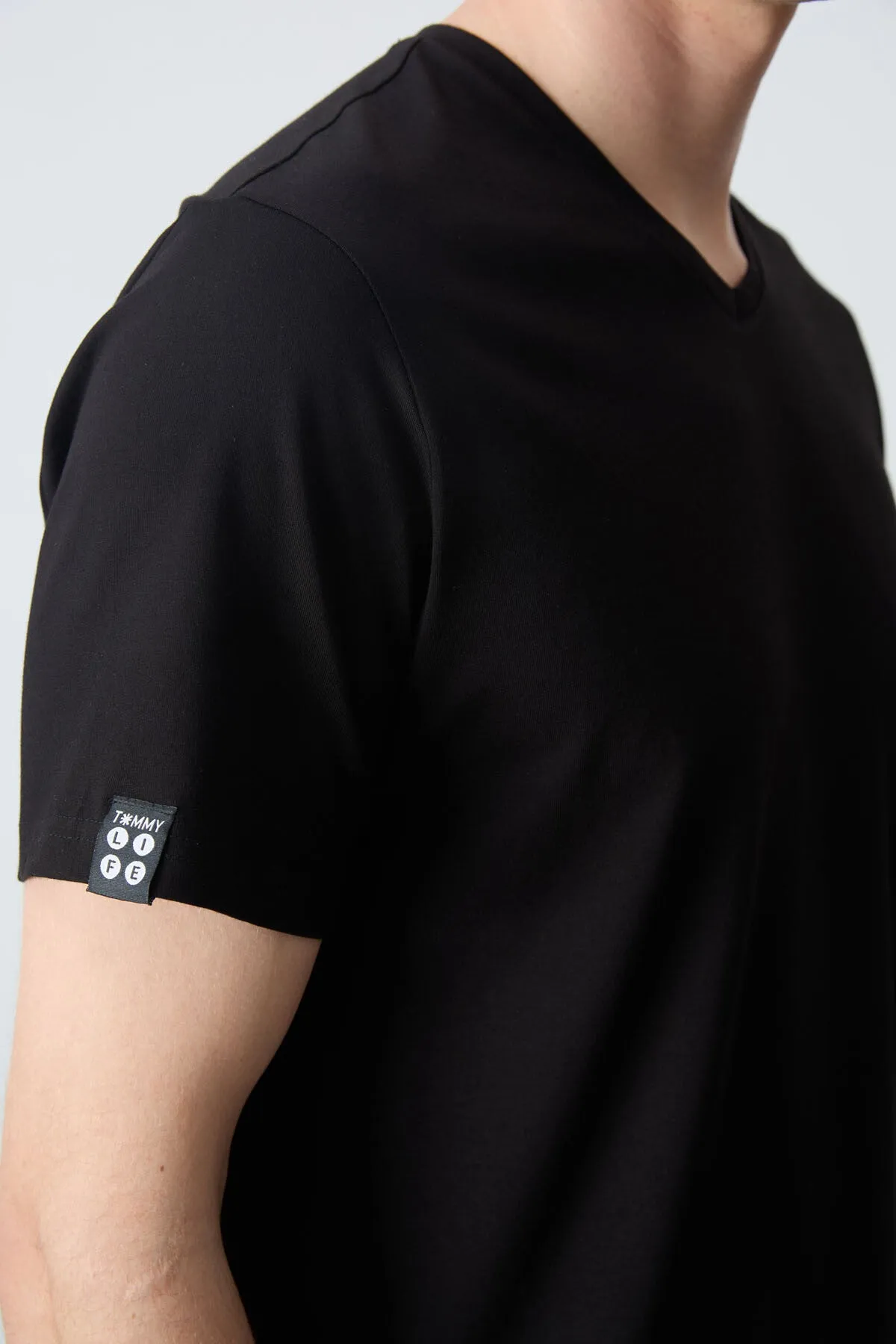 basic kisa kol standart kalip v yaka erkek t-shirt - 87912